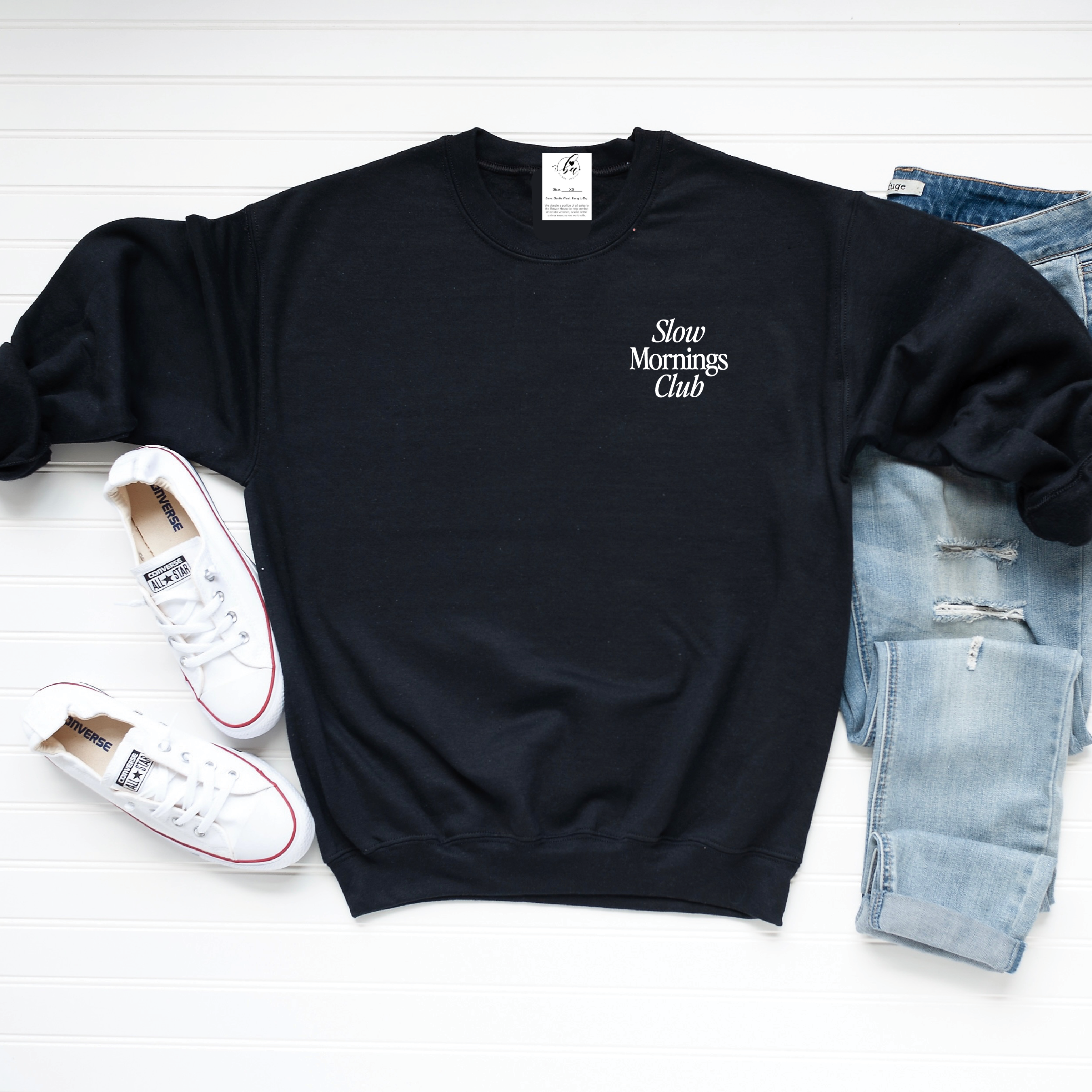 Slow Mornings Club Embroidered Cozy Crew Neck Sweater