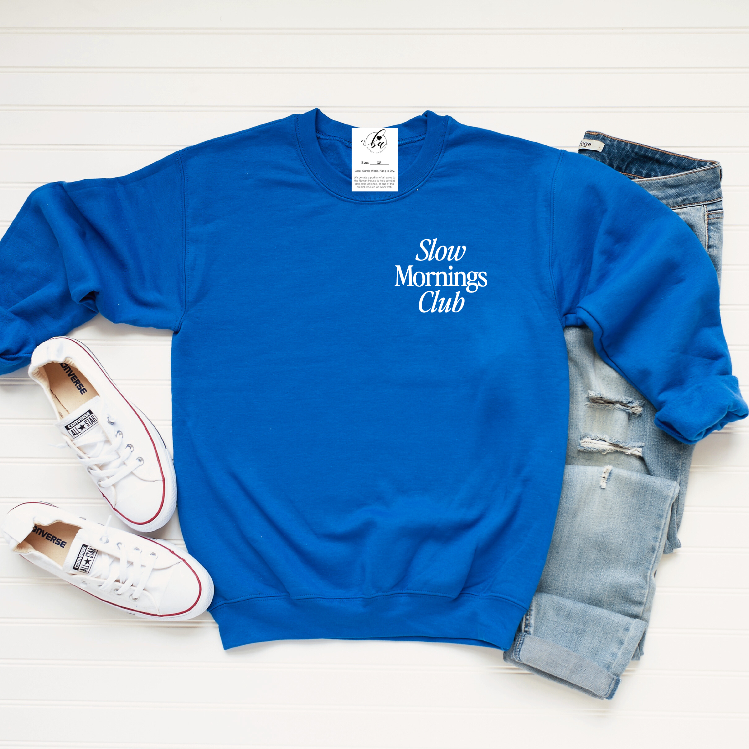 Slow Mornings Club Embroidered Cozy Crew Neck Sweater