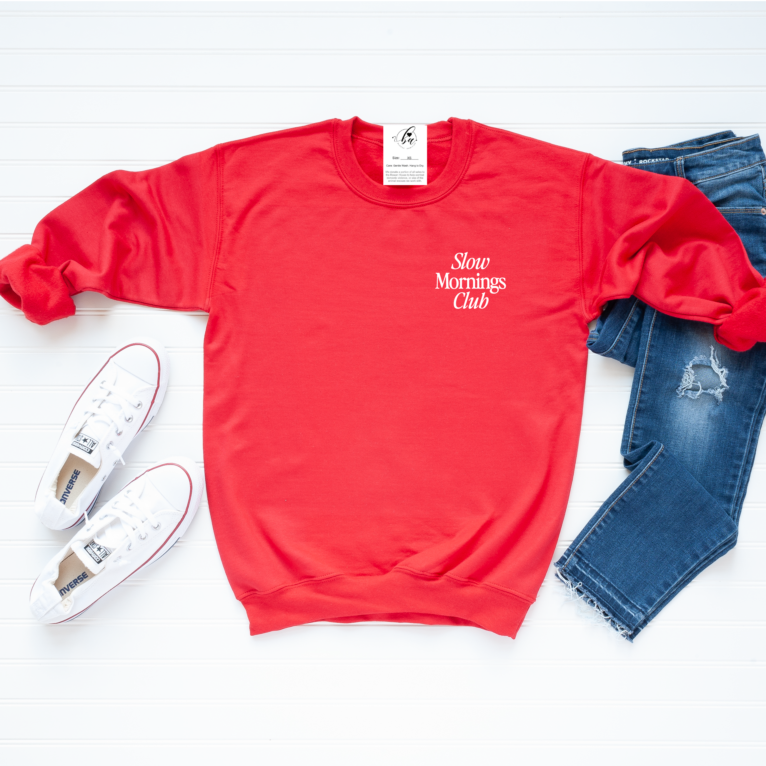 Slow Mornings Club Embroidered Cozy Crew Neck Sweater