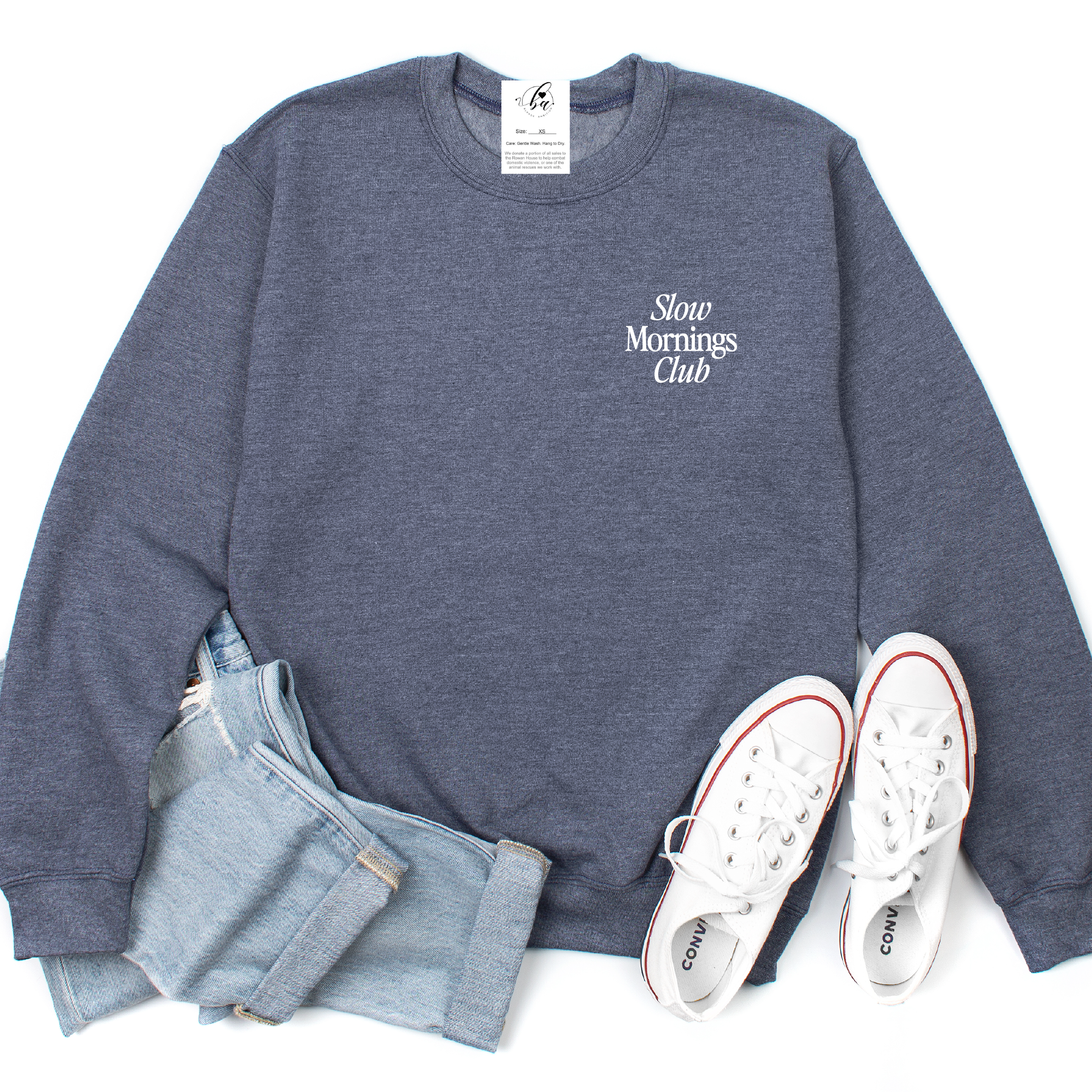 Slow Mornings Club Embroidered Cozy Crew Neck Sweater