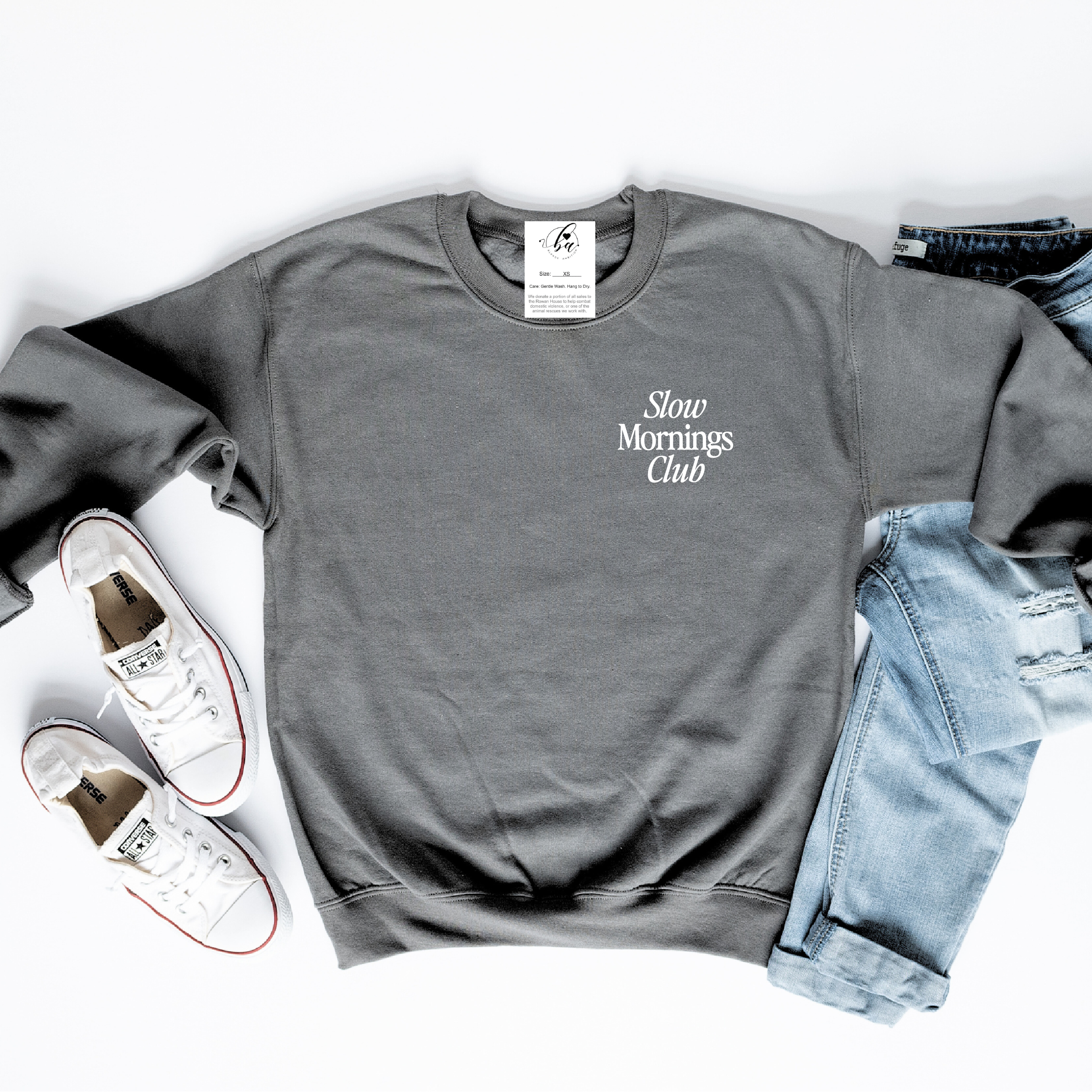 Slow Mornings Club Embroidered Cozy Crew Neck Sweater