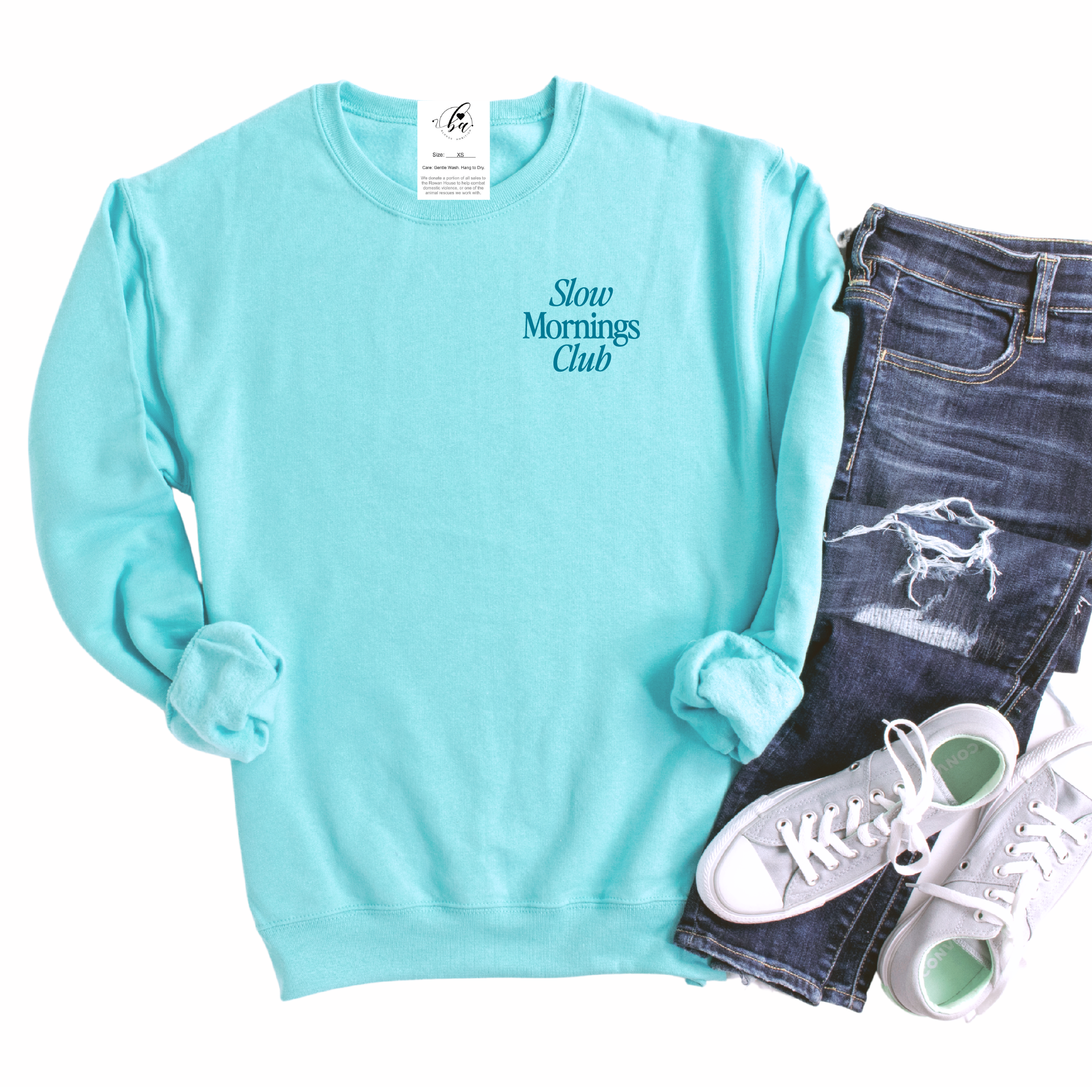 Slow Mornings Club Embroidered Cozy Crew Neck Sweater