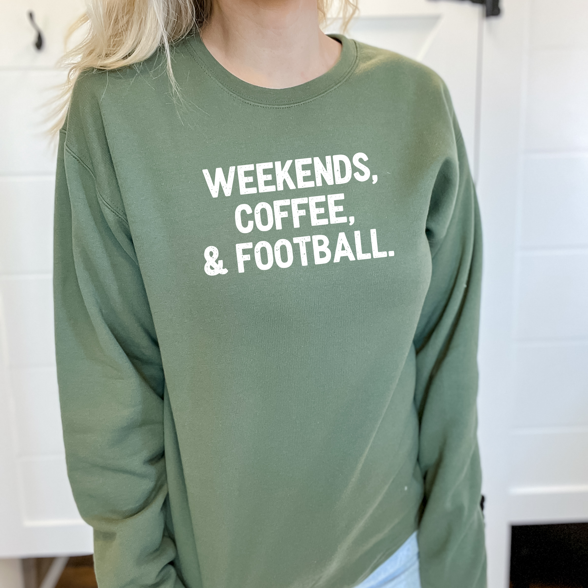 Weekends, Coffee, & Football Cozy Crew Neck Sweater