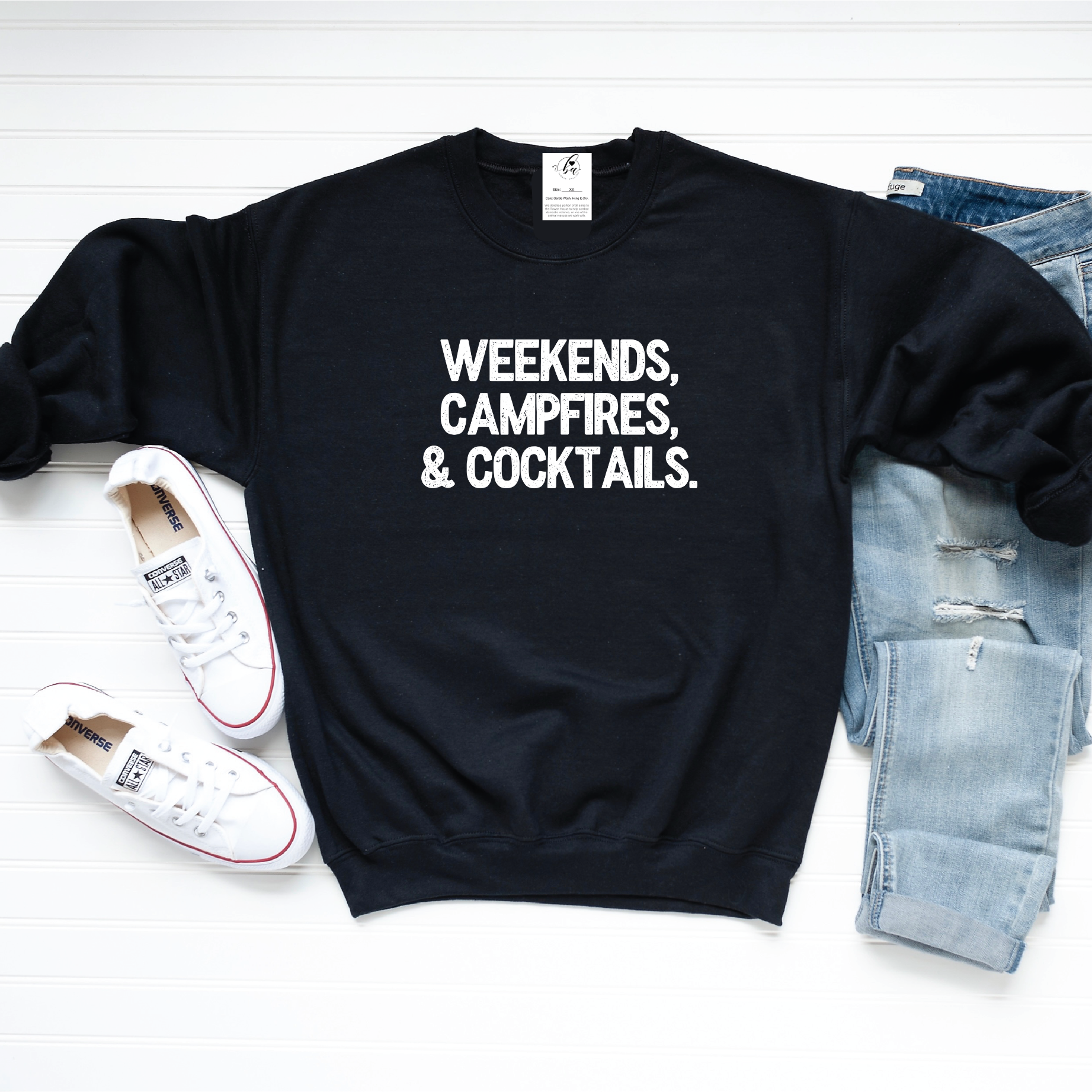 Weekends, Campfires & Cocktails Cozy Crew Neck Sweater