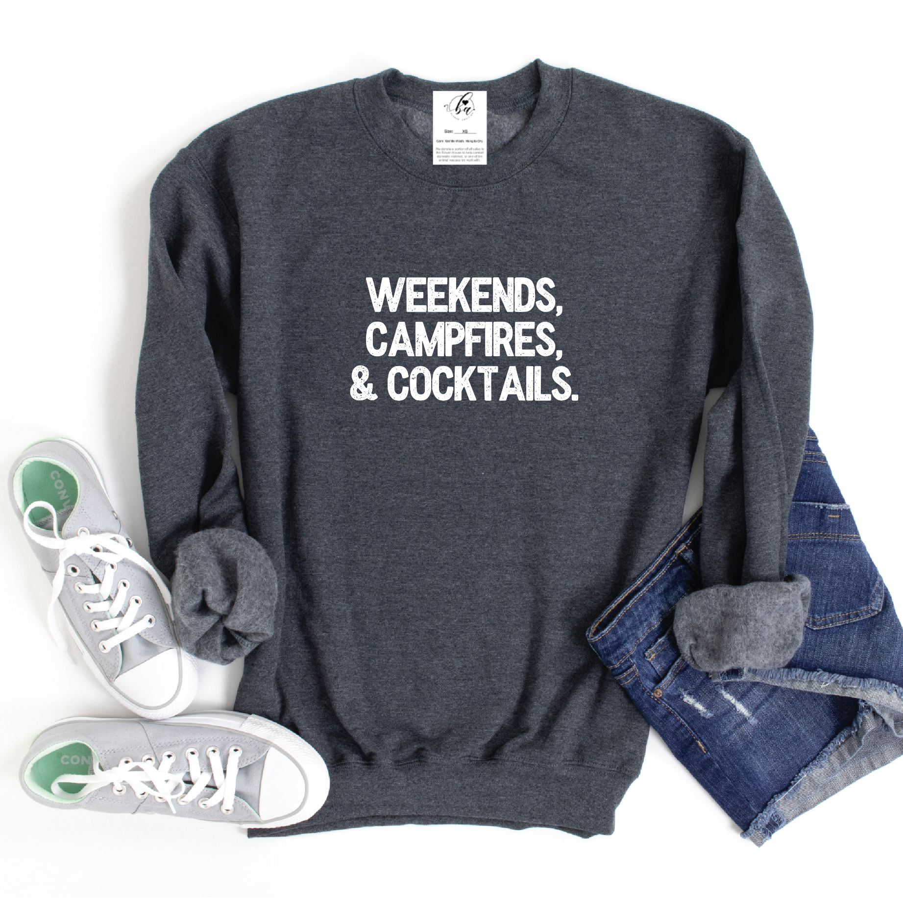 Weekends, Campfires & Cocktails Cozy Crew Neck Sweater