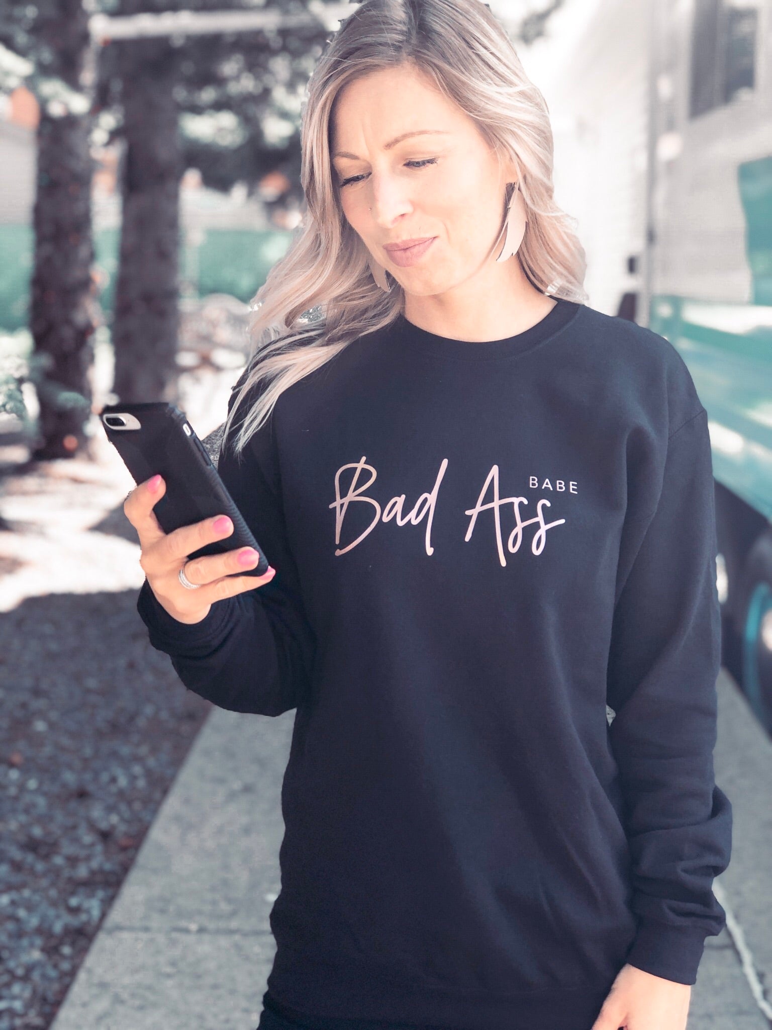 Bad Ass Babe™ Cozy Crew Neck Sweater - Black - Blonde Ambition