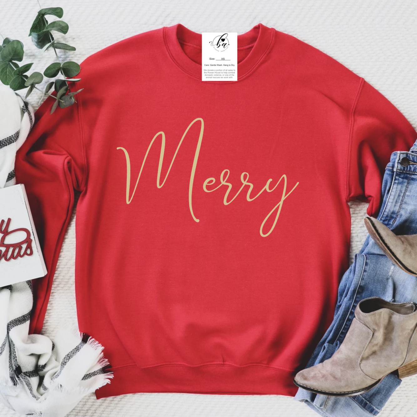 Merry {Script} Classic Crew Sweaters