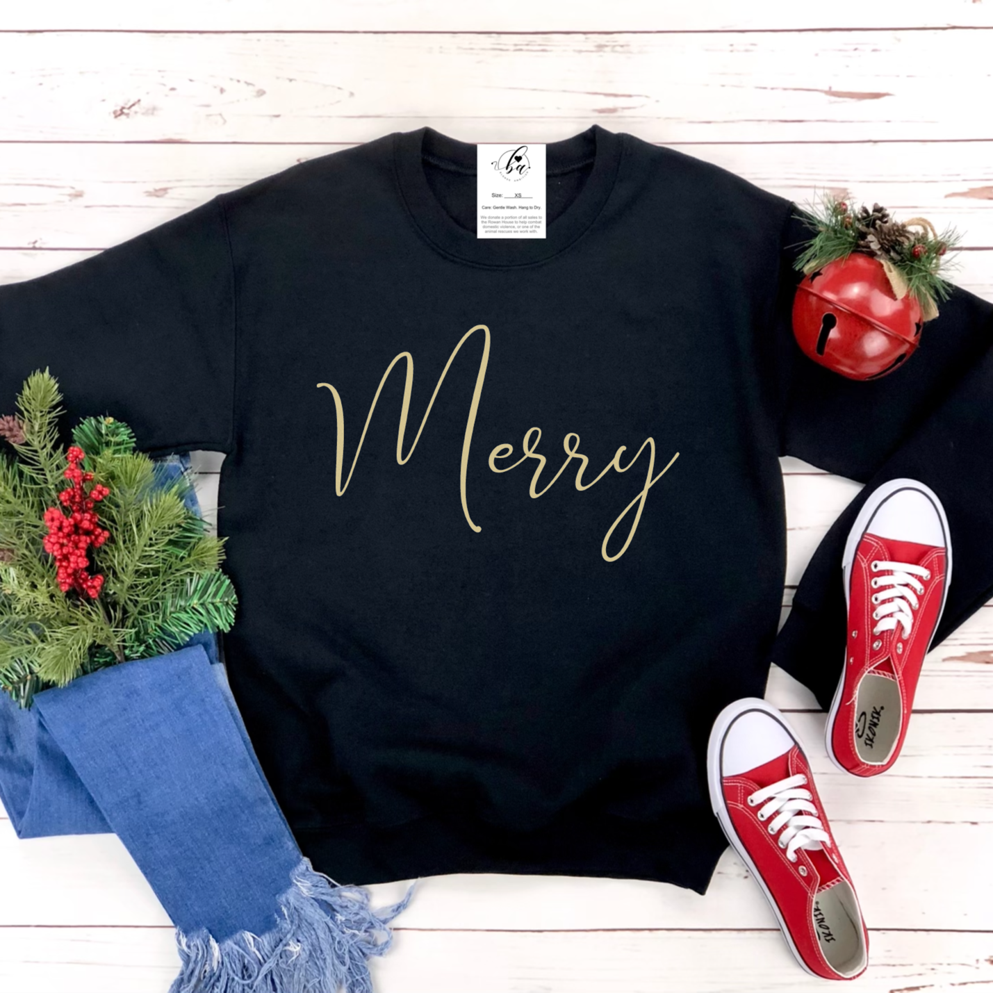 Merry {Script} Classic Crew Sweaters