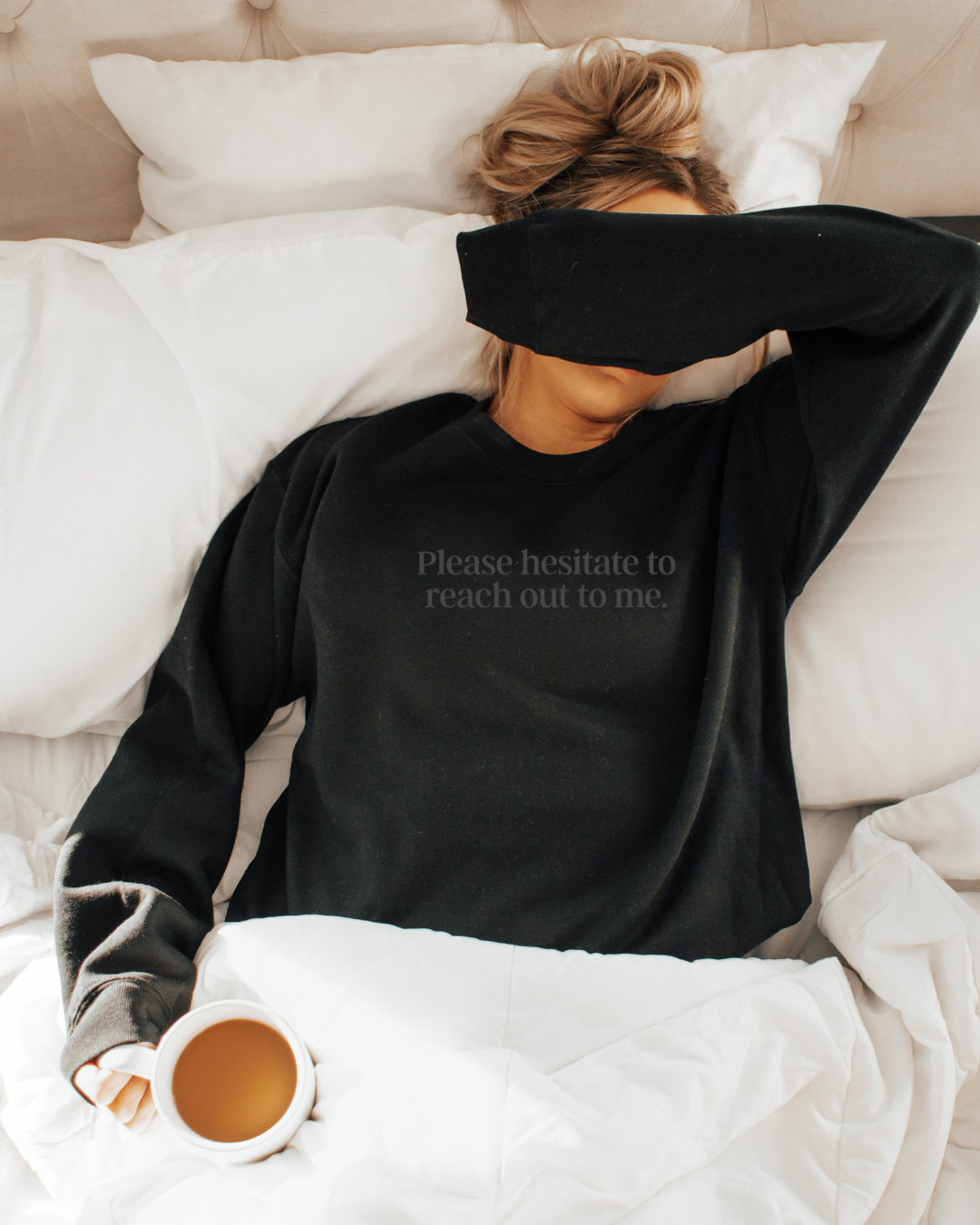 Please Hesitate to Reach Out to Me Embroidered Classic Crew Neck Sweater