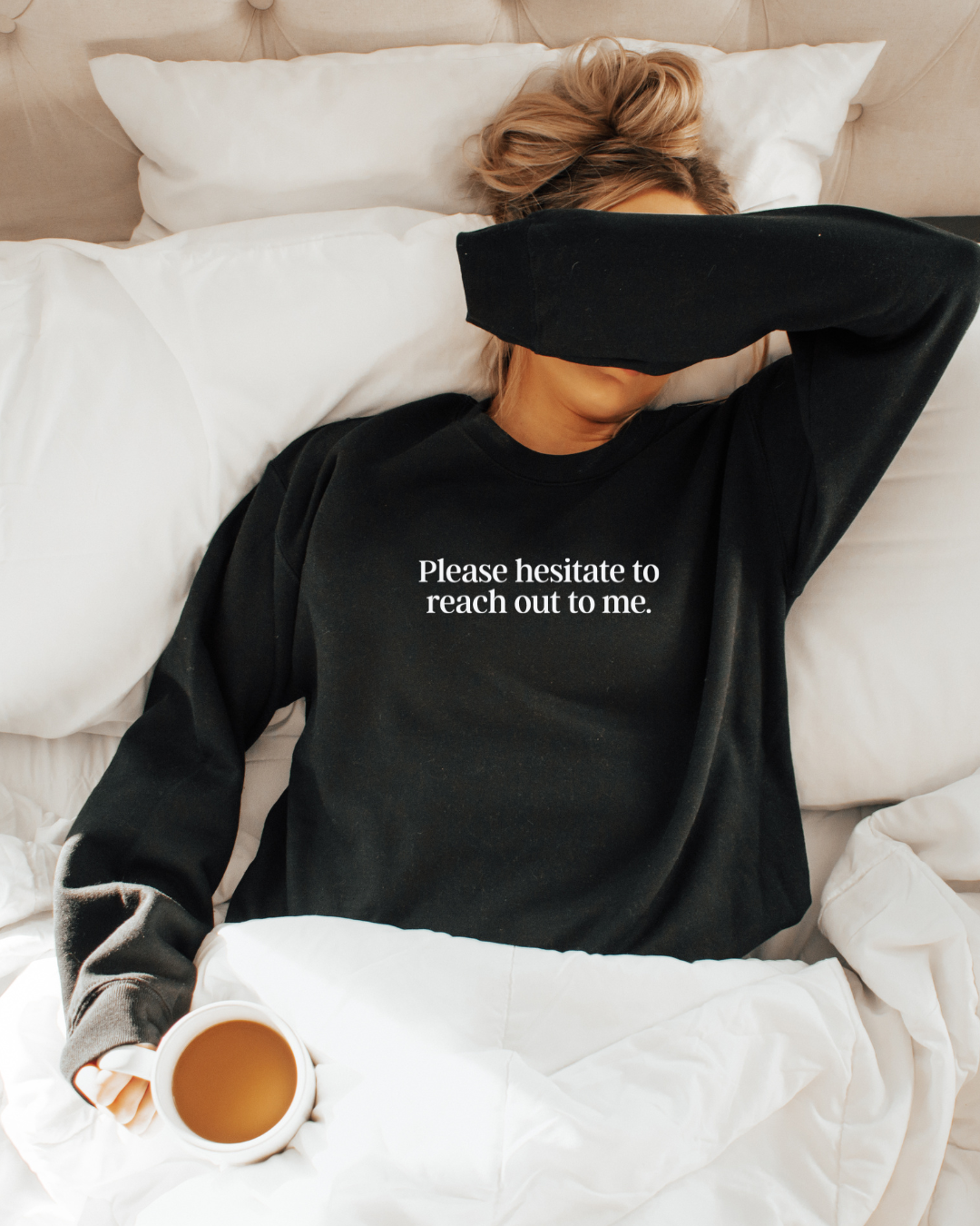 Please Hesitate to Reach Out to Me Embroidered Classic Crew Neck Sweater