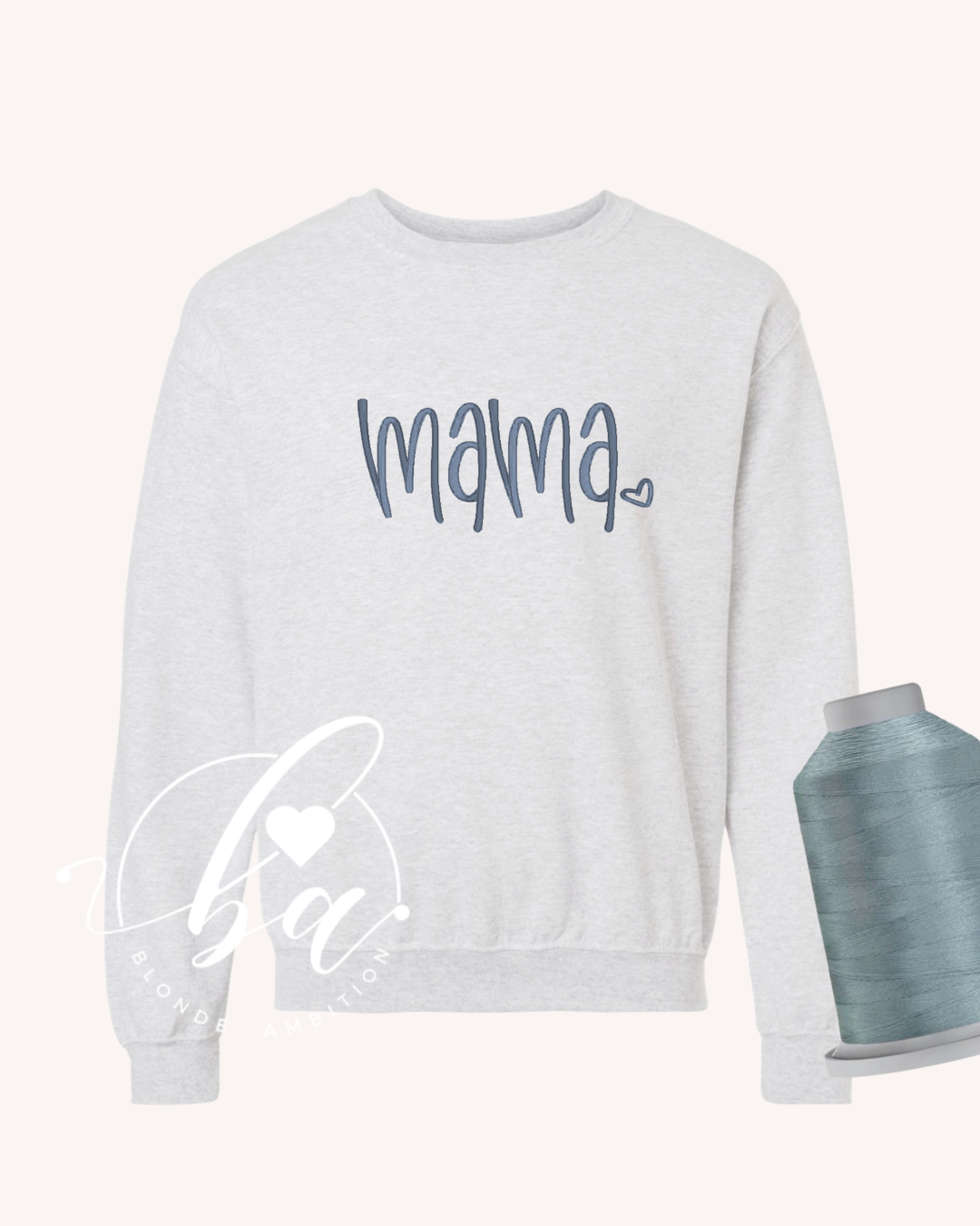 Mama Heart Embroidered Classic Crew Neck Sweater