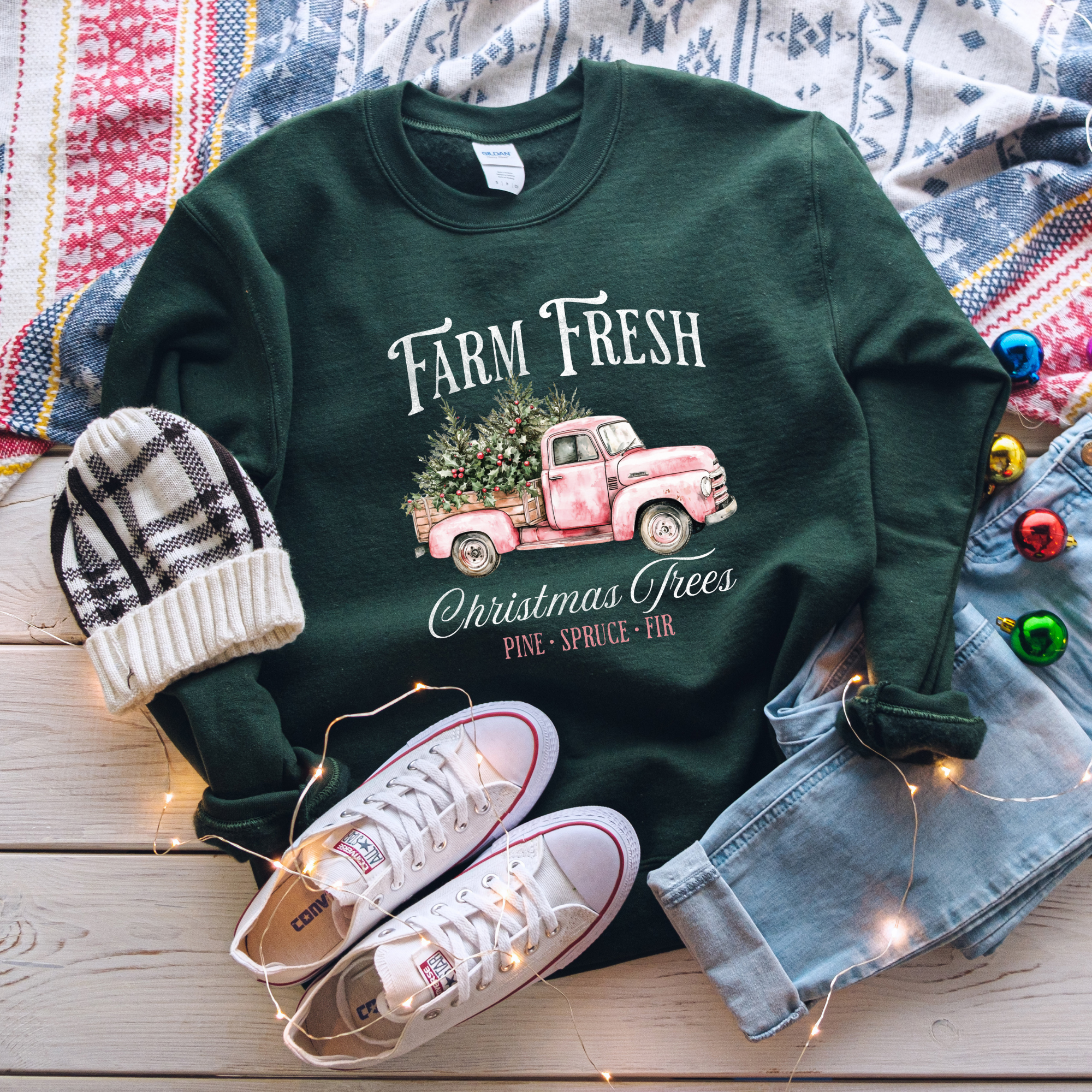 Farm Fresh Christmas Trees {Pink} Classic Crew Neck Sweater