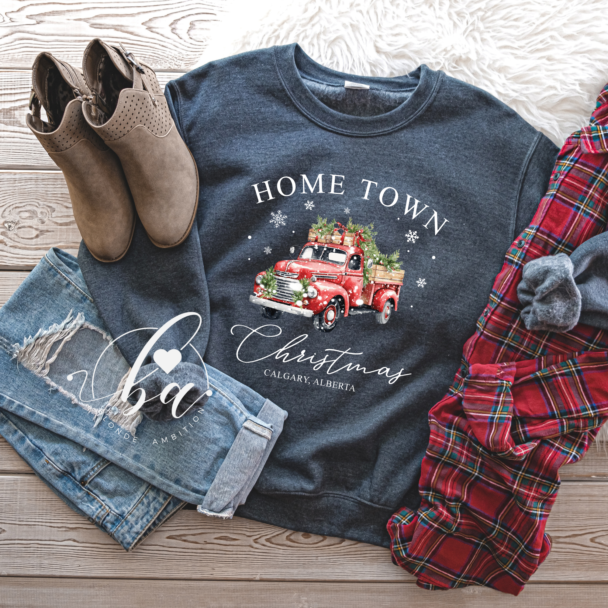 Home Town Christmas {Customizable} Classic Crew Neck Sweater