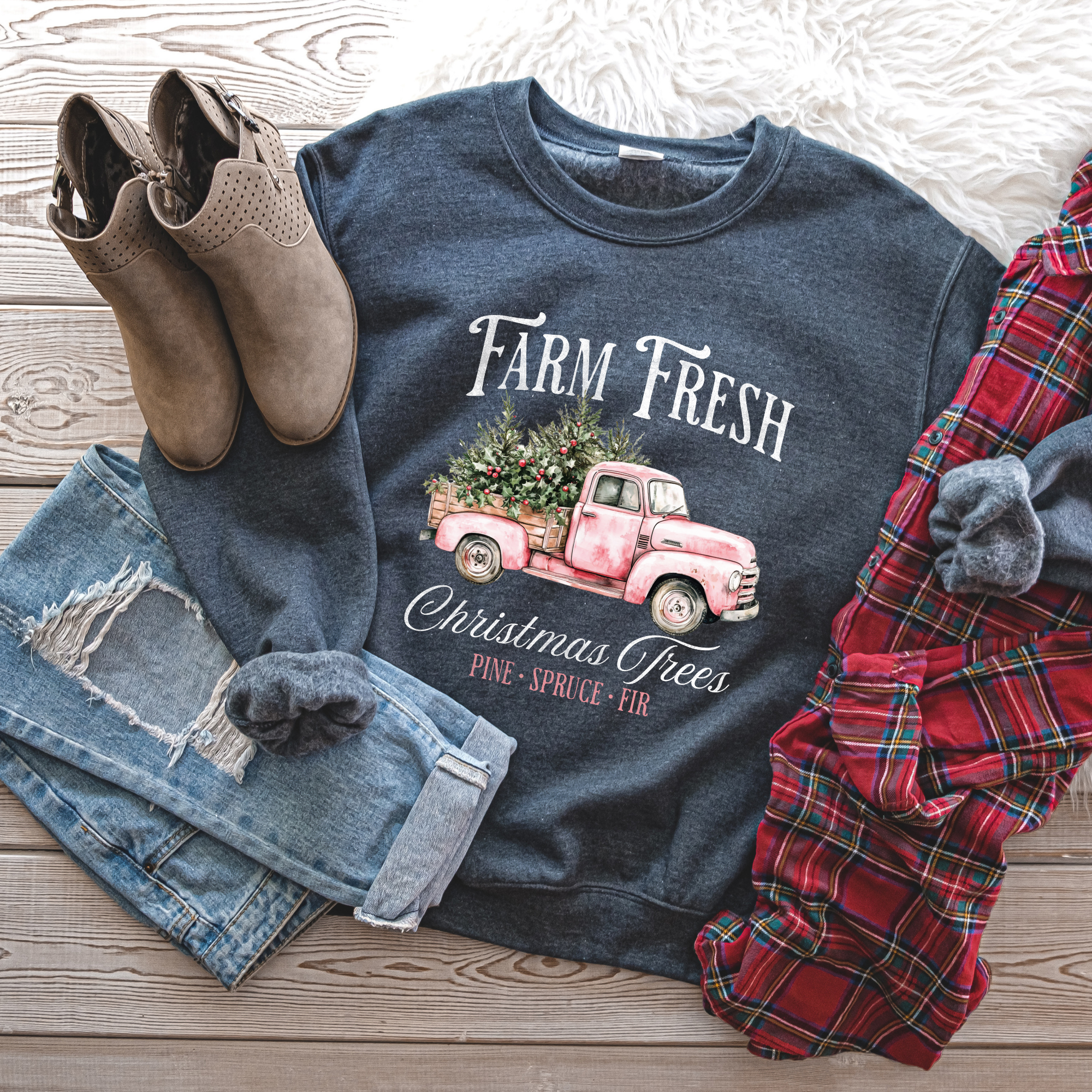 Farm Fresh Christmas Trees {Pink} Classic Crew Neck Sweater