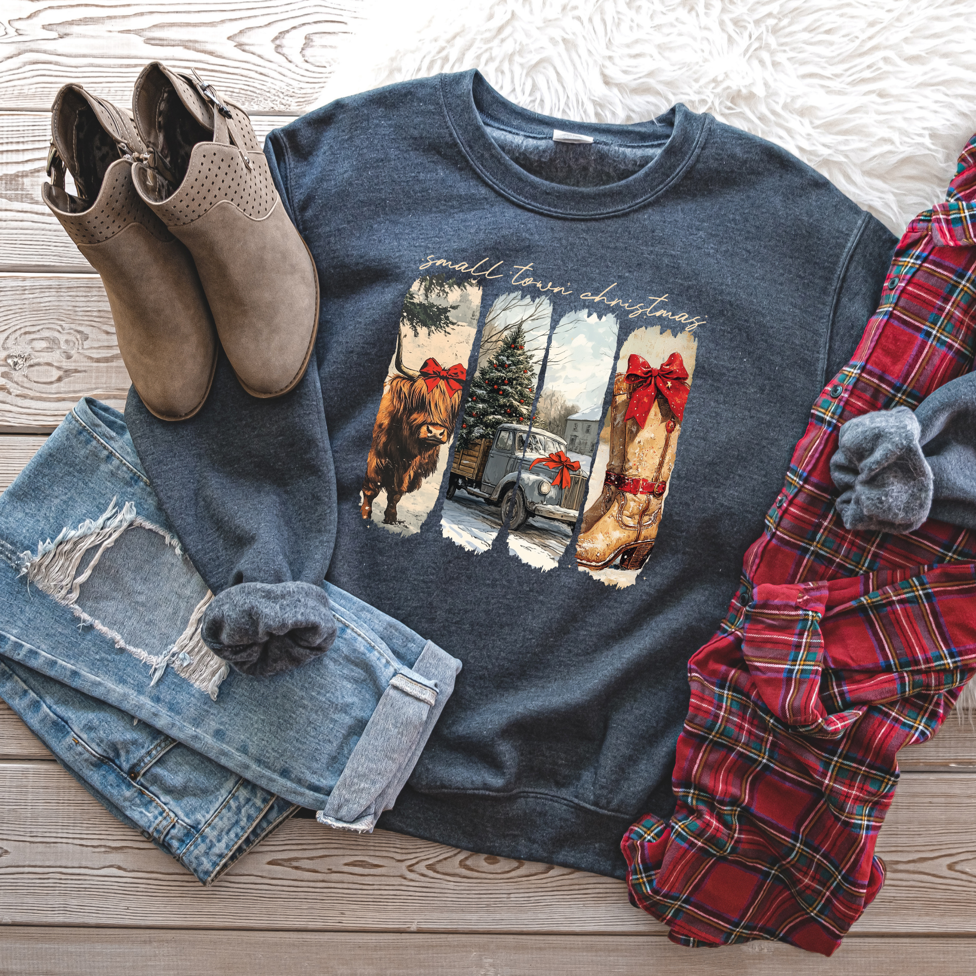 Small Town Christmas{Highland} Classic Crew Neck Sweater