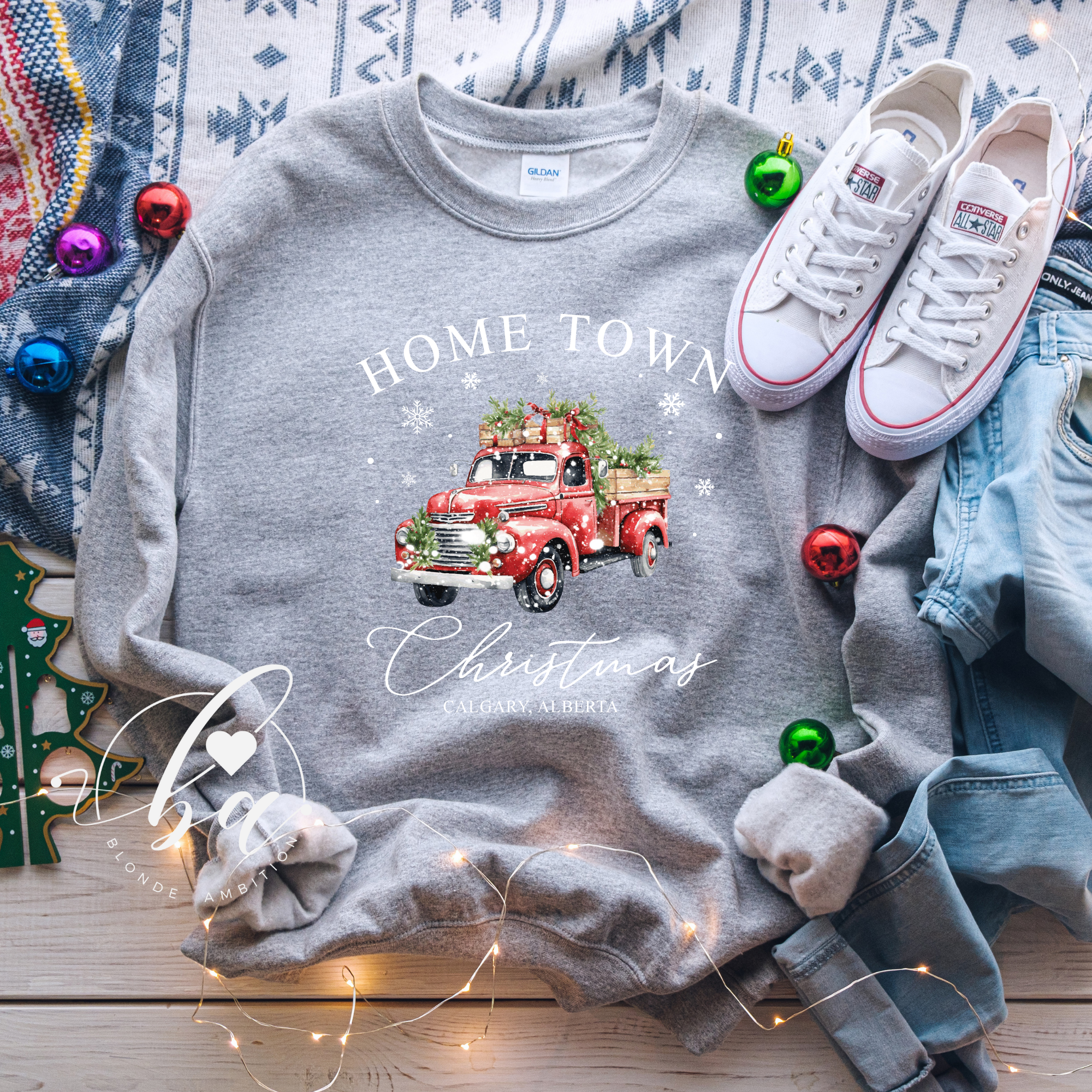 Home Town Christmas {Customizable} Classic Crew Neck Sweater
