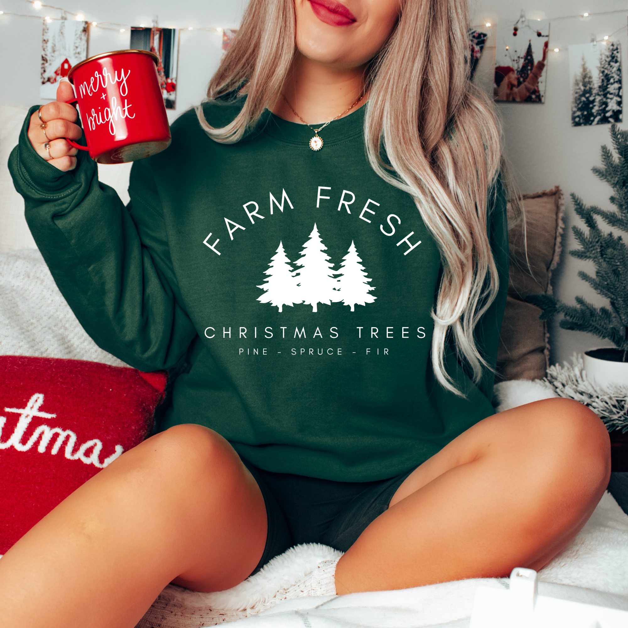 Farm Fresh Christmas Trees (White) Classic Crew Neck Sweater
