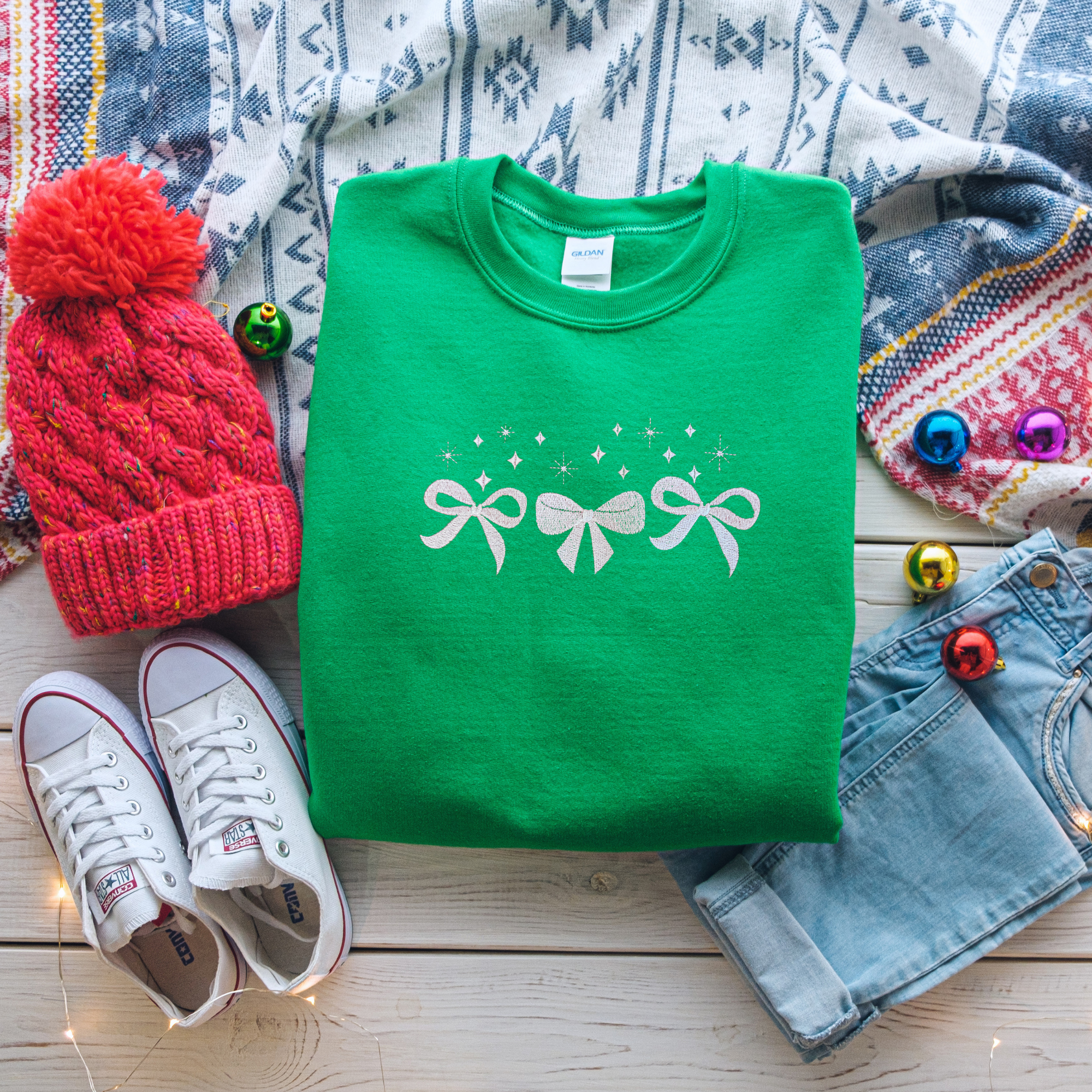 Holiday Bows Embroidered Classic Sweater