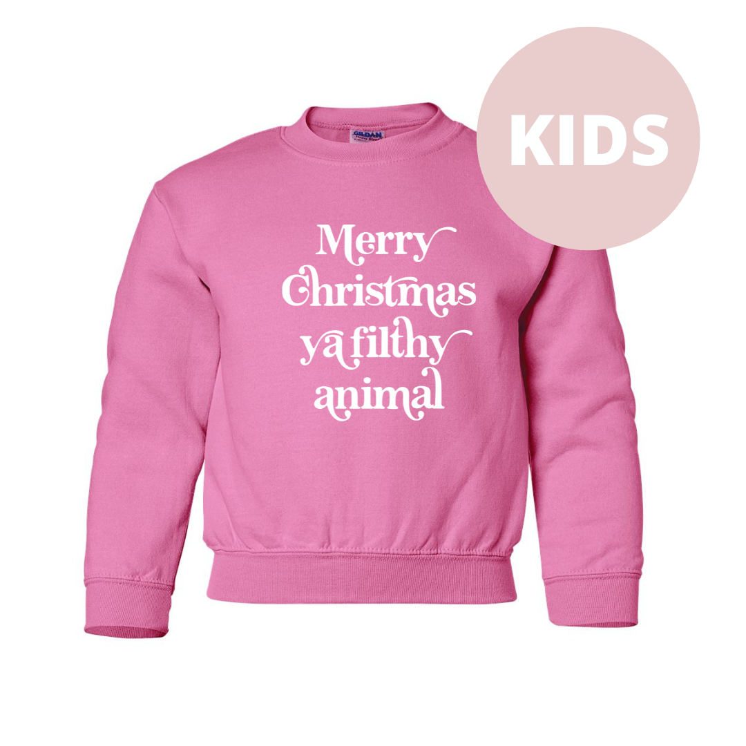 Merry Christmas Ya Filthy Animal Kids Classic Crew Neck Sweater