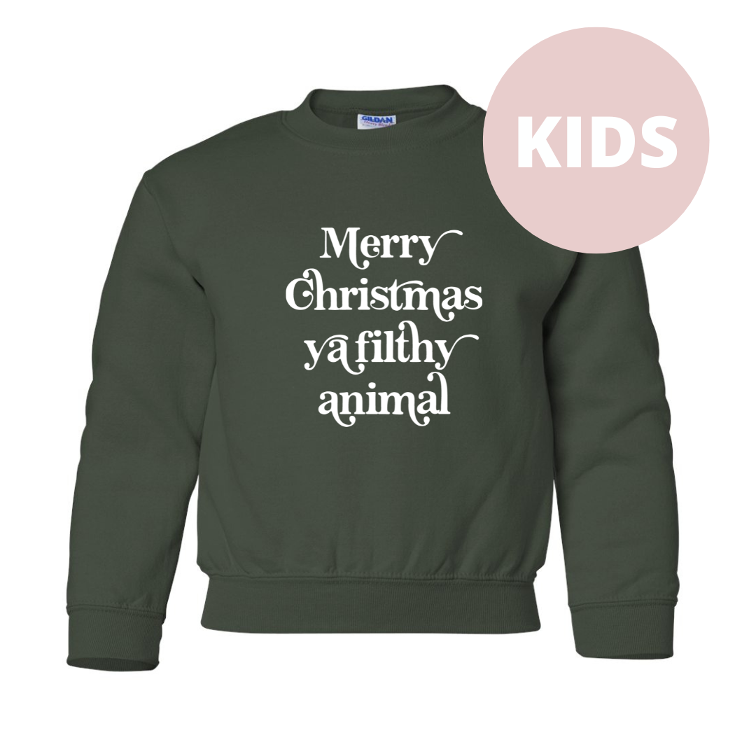Merry Christmas Ya Filthy Animal Kids Classic Crew Neck Sweater