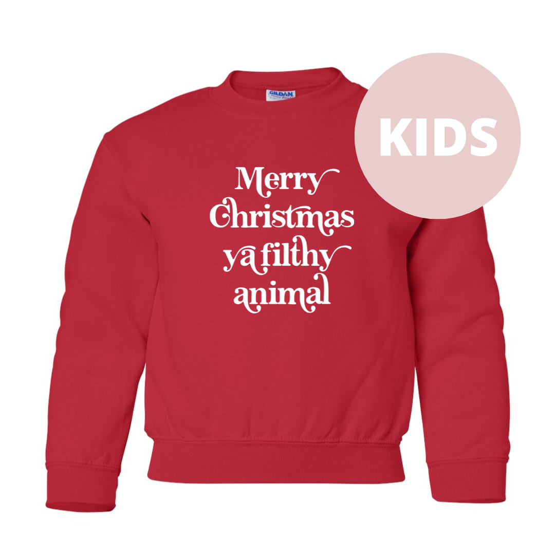 Merry Christmas Ya Filthy Animal Kids Classic Crew Neck Sweater