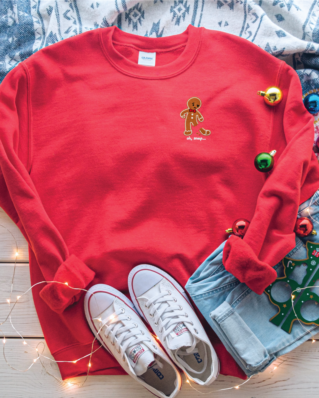 Embroidered Oh Snap Classic Crew Neck Sweater