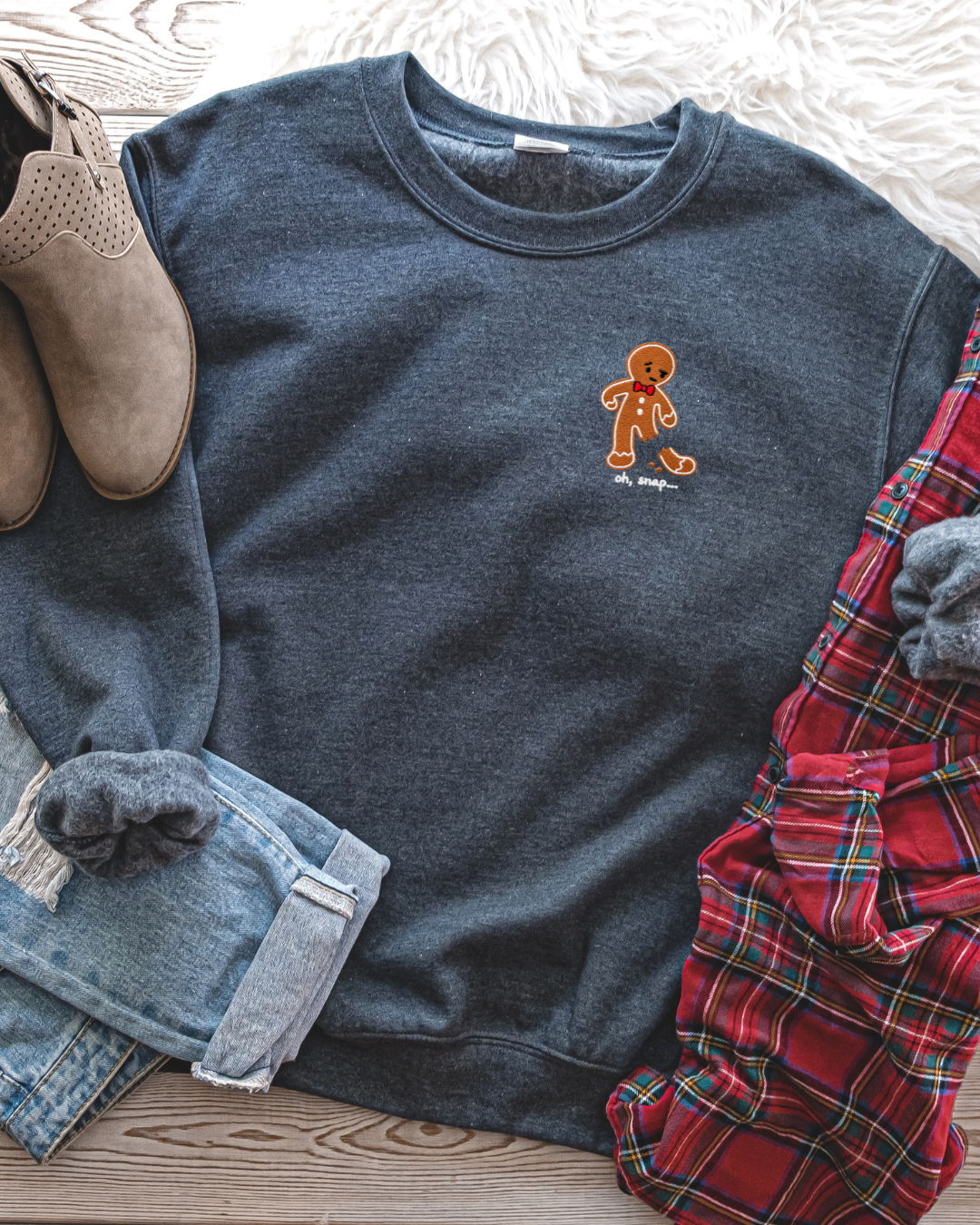 Embroidered Oh Snap Classic Crew Neck Sweater