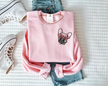 French Bulldog with Heart Glasses Embroidered CLASSIC Crew Neck Sweater