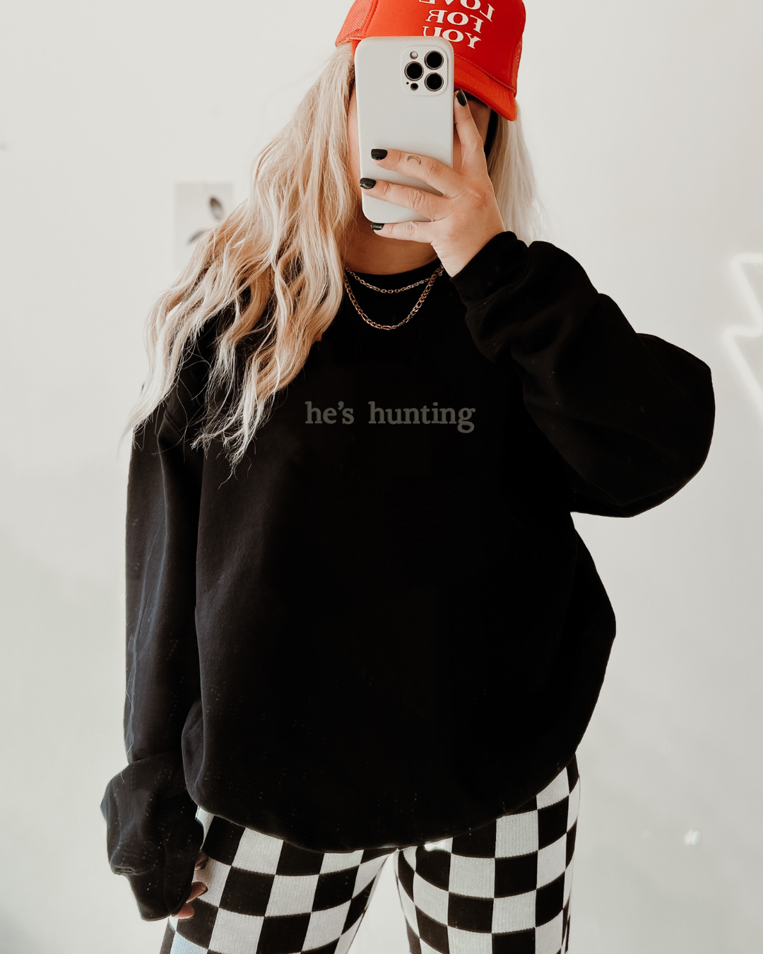 He's Hunting Embroidered Classic Crew