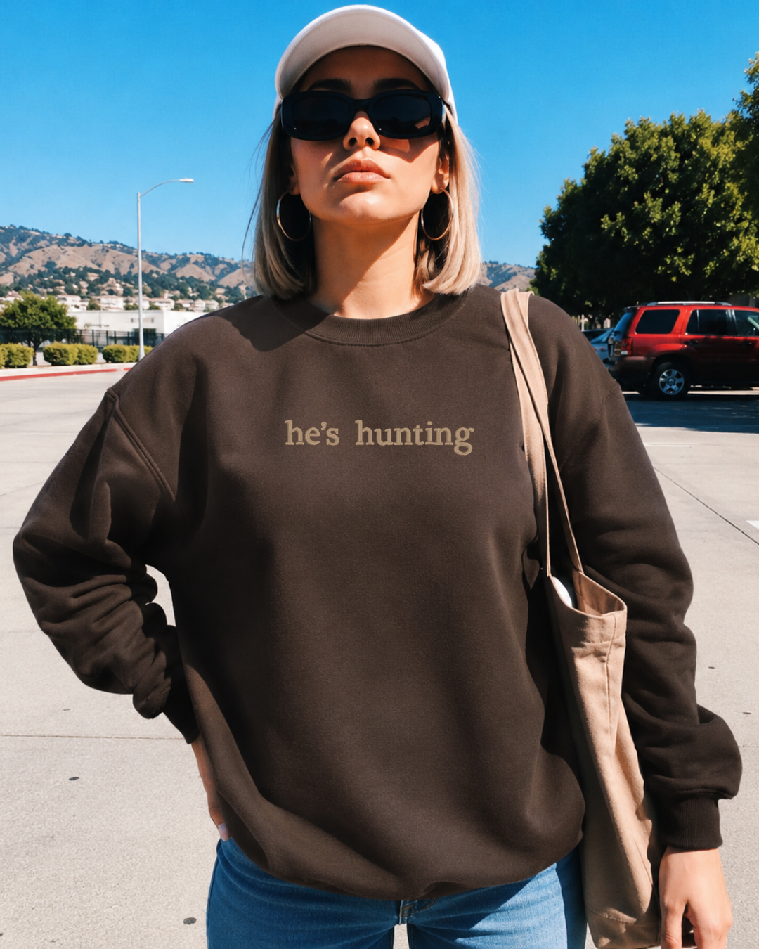 He's Hunting Embroidered Classic Crew