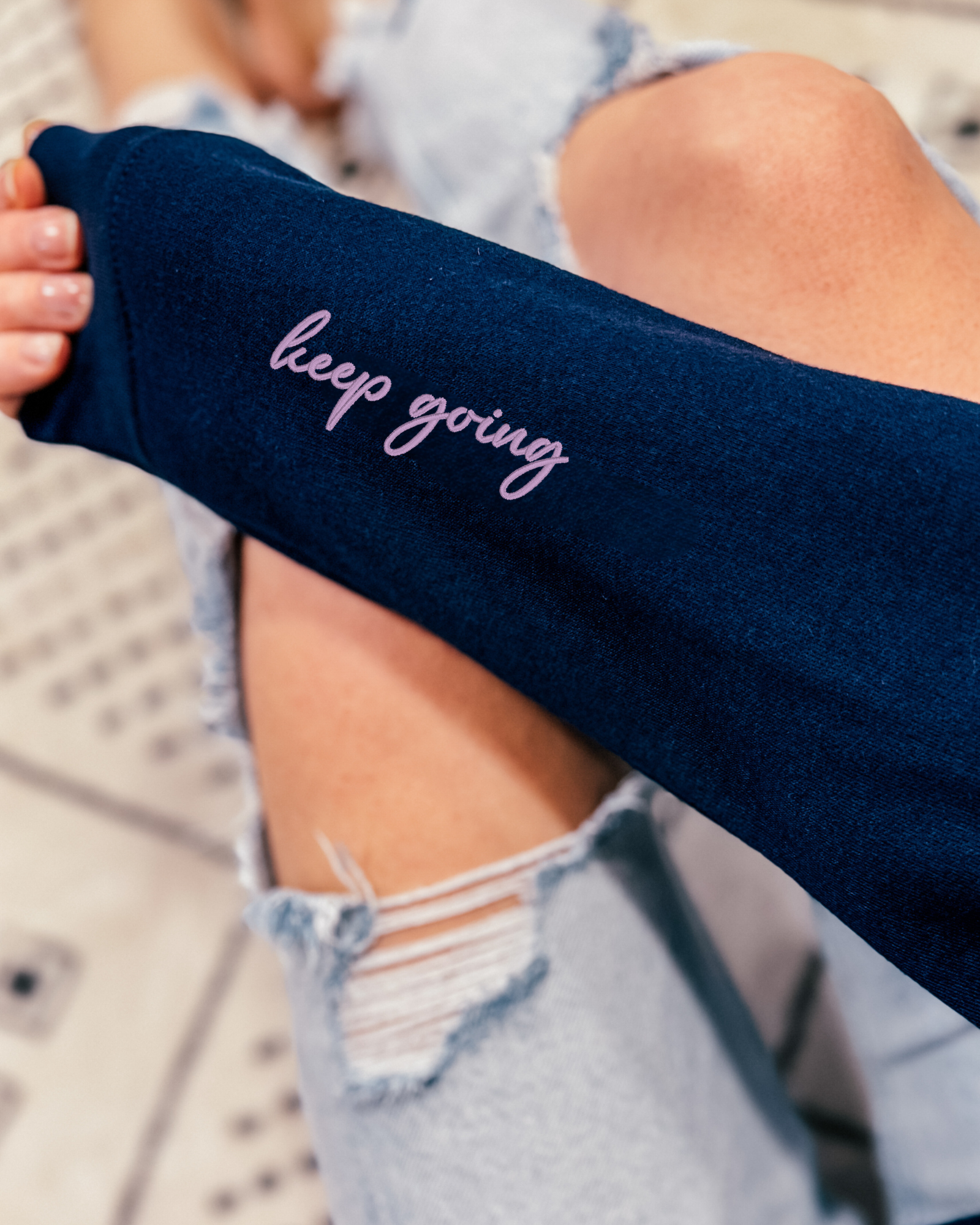Keep Going Embroidered Cozy Crew Neck Sweater