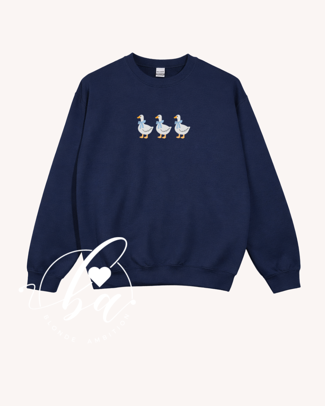 3 Geese Embroidered Classic Crew Neck