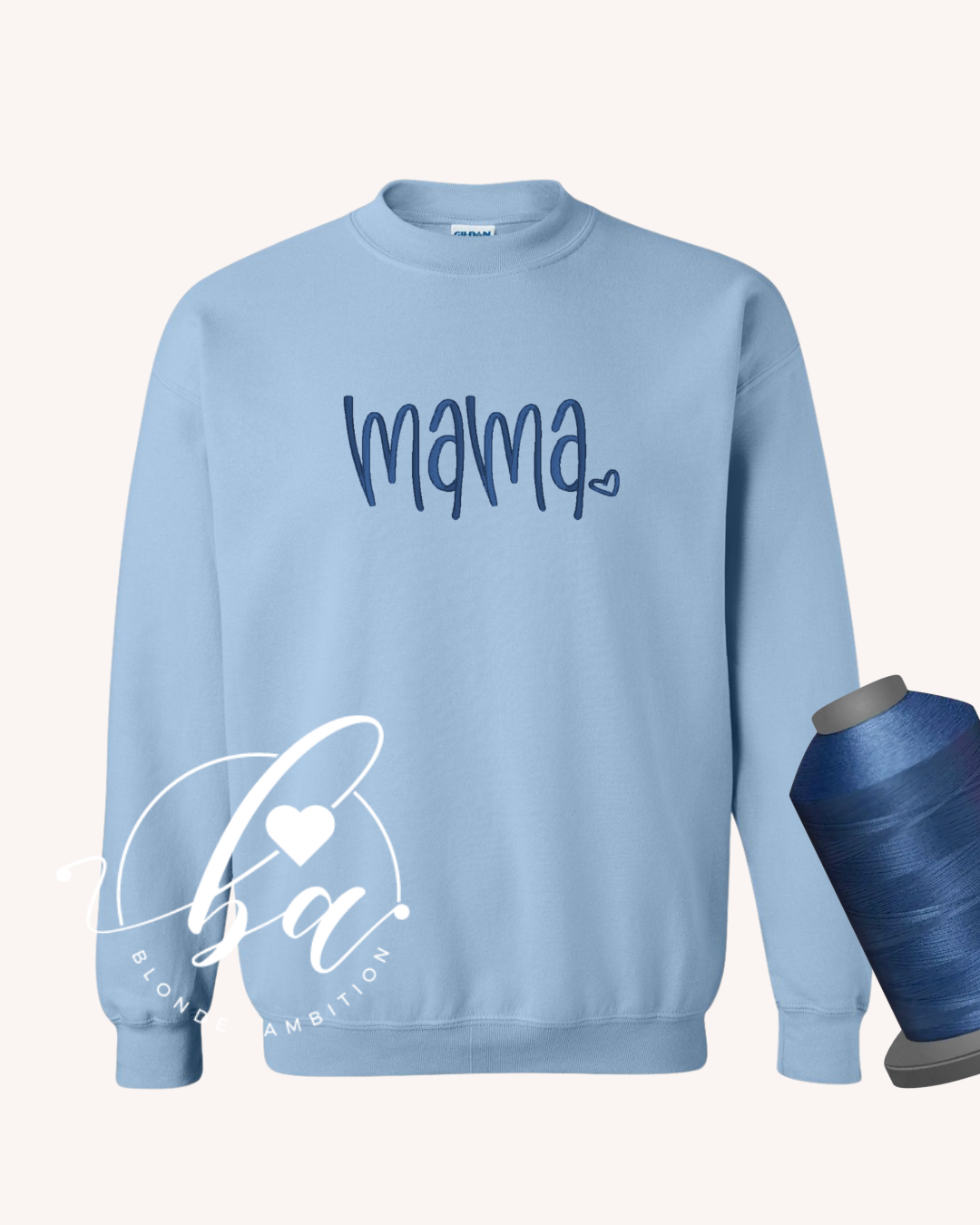Mama Heart Embroidered Classic Crew Neck Sweater