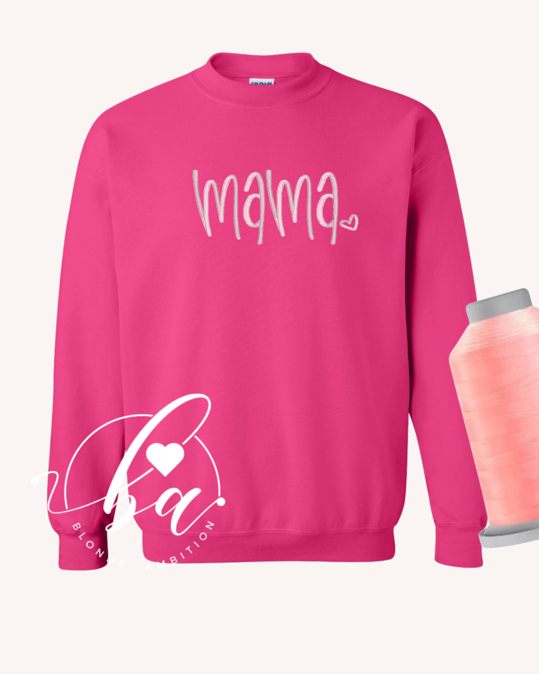 Mama Heart Embroidered Classic Crew Neck Sweater