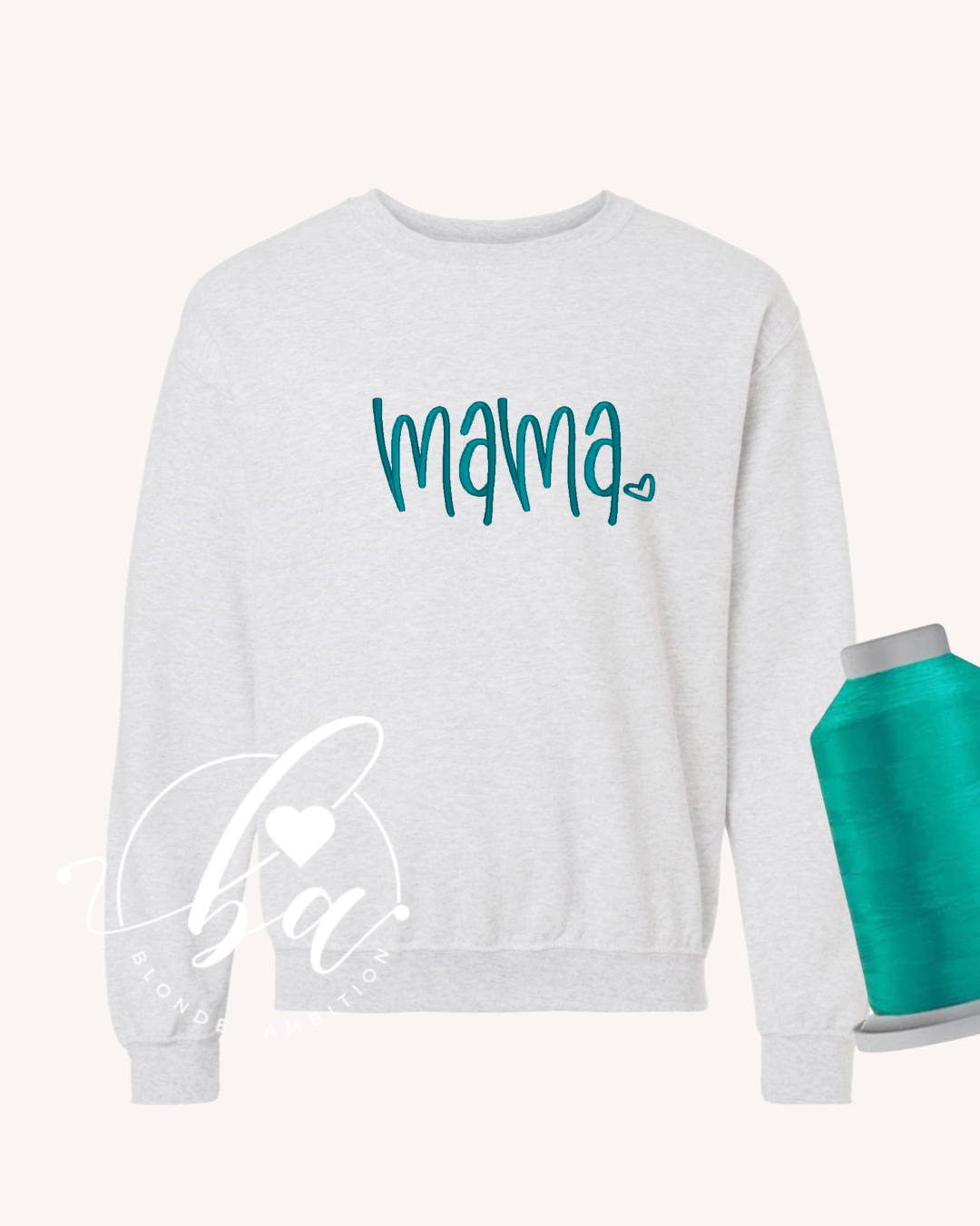 Mama Heart Embroidered Classic Crew Neck Sweater