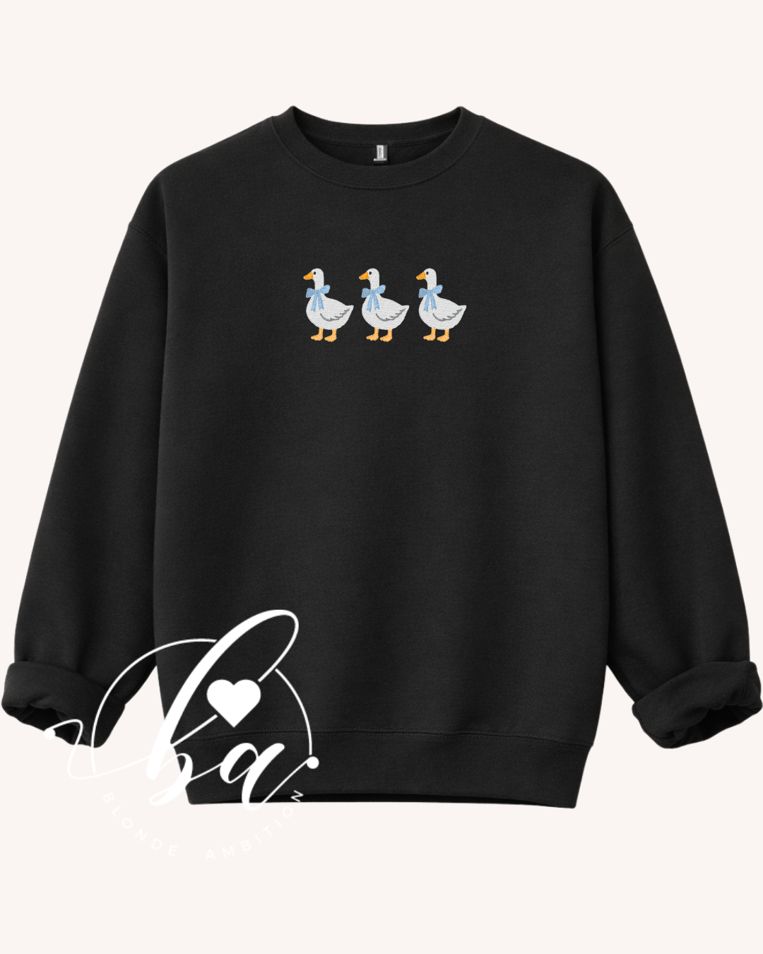 3 Geese Embroidered Classic Crew Neck