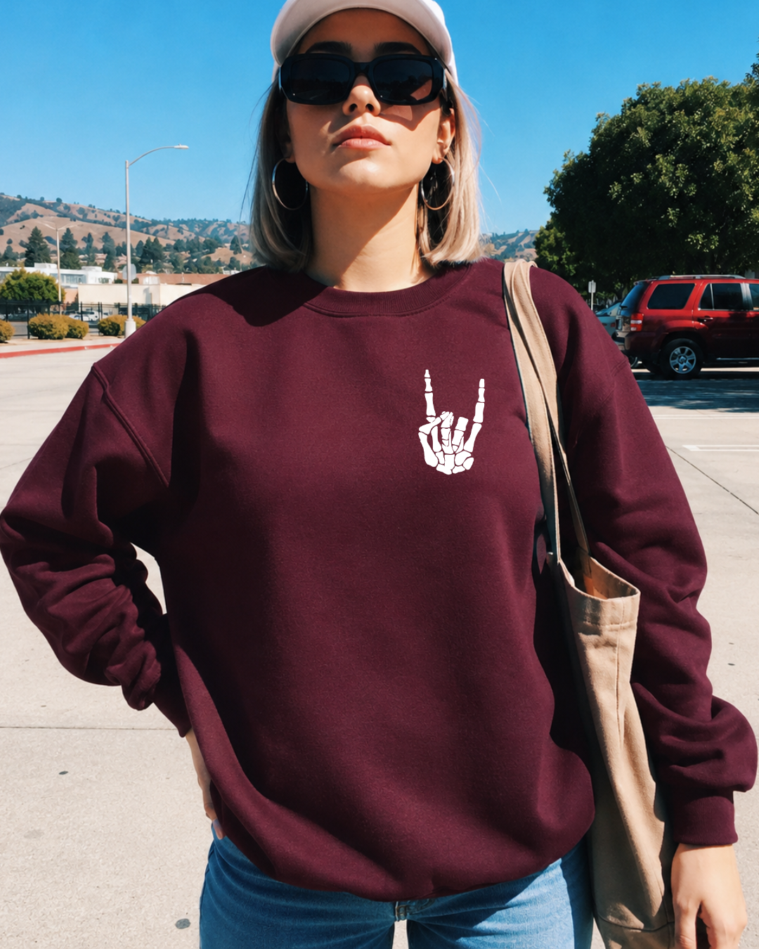 Rock On Skull Hand Classic Crew