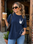 Rock On Skull Hand Heavy Weight Tee (Boxier Style)