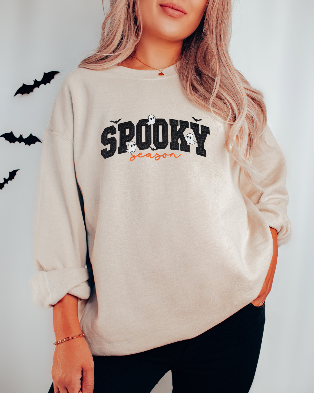 Spooky Season Glitter Embroidered Classic Crew