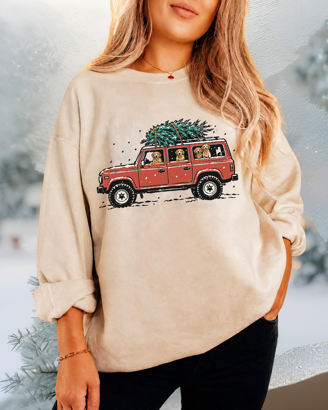 SUV Christmas Dogs Classic Crew Neck Sweater