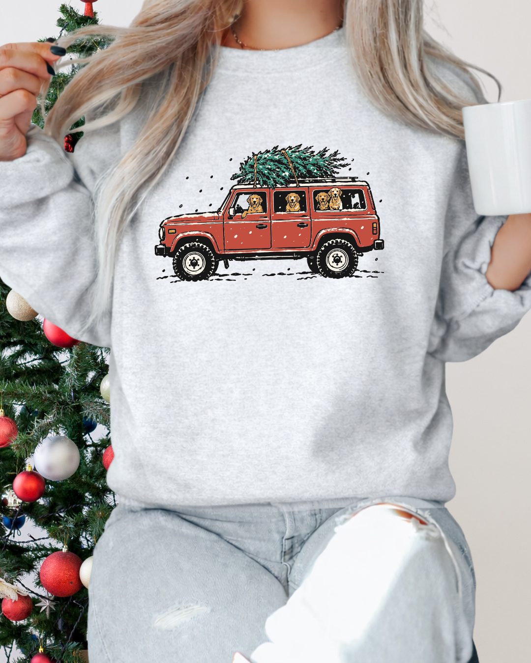 SUV Christmas Dogs Classic Crew Neck Sweater