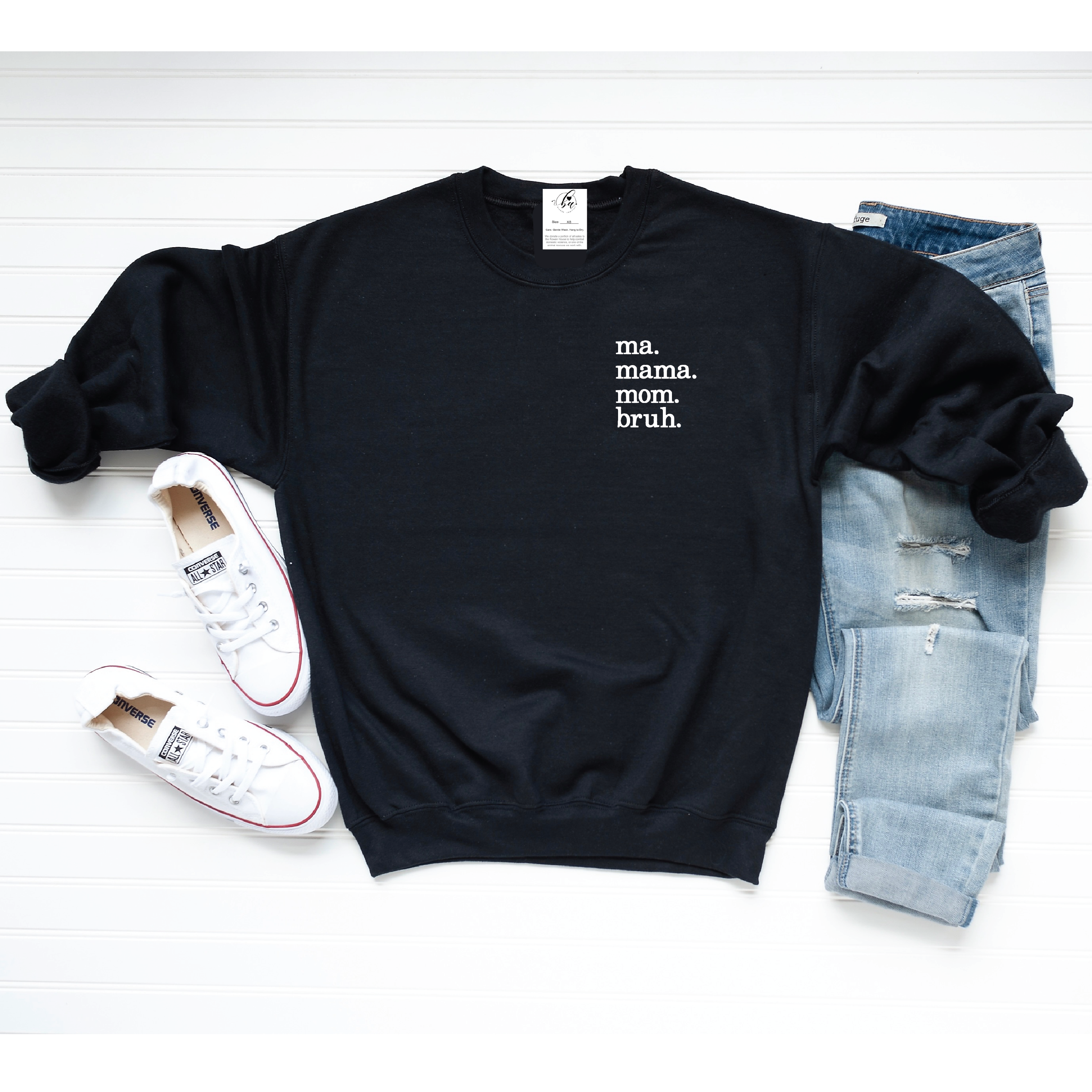 Embroidered Bruh {Crest} Cozy Crew Neck Sweater