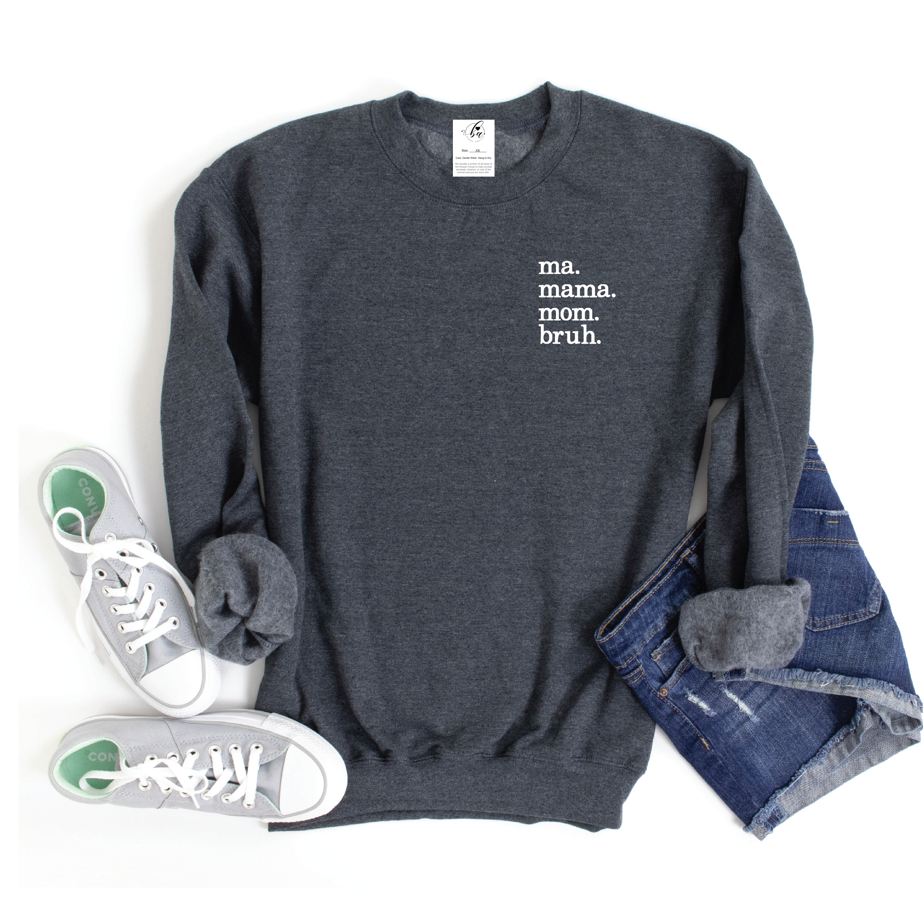 Embroidered Bruh {Crest} Cozy Crew Neck Sweater