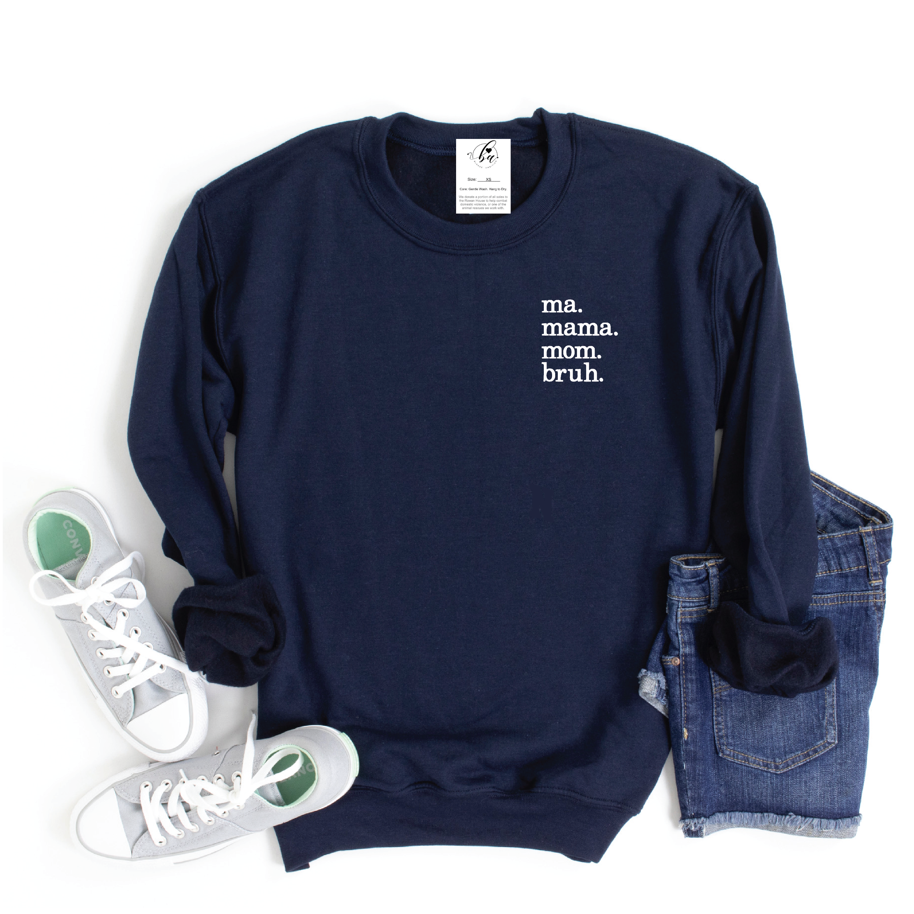 Embroidered Bruh {Crest} Cozy Crew Neck Sweater