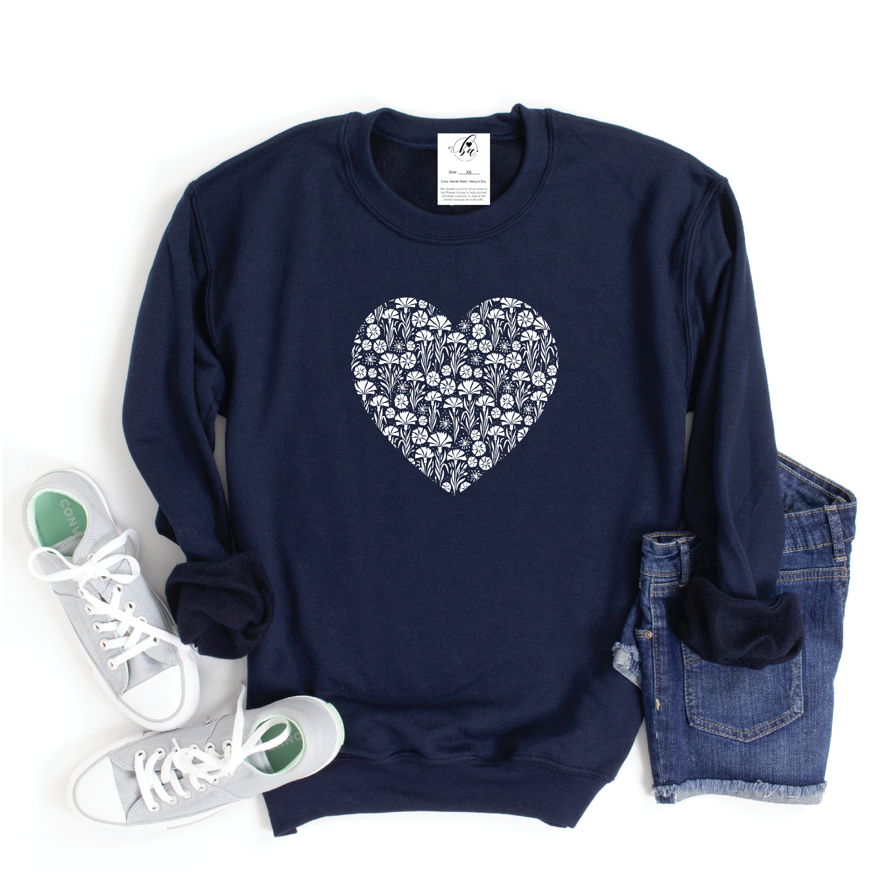 Cornflower Heart Cozy Crew Neck Sweater