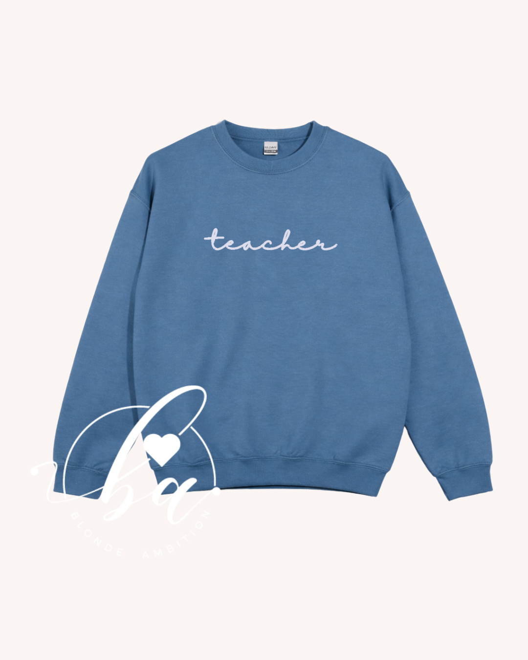 Customizable Script Embroidered Classic Crew Neck Sweater