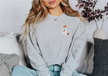 Embroidered Ghost with Latte  Classic Crew Neck Sweater