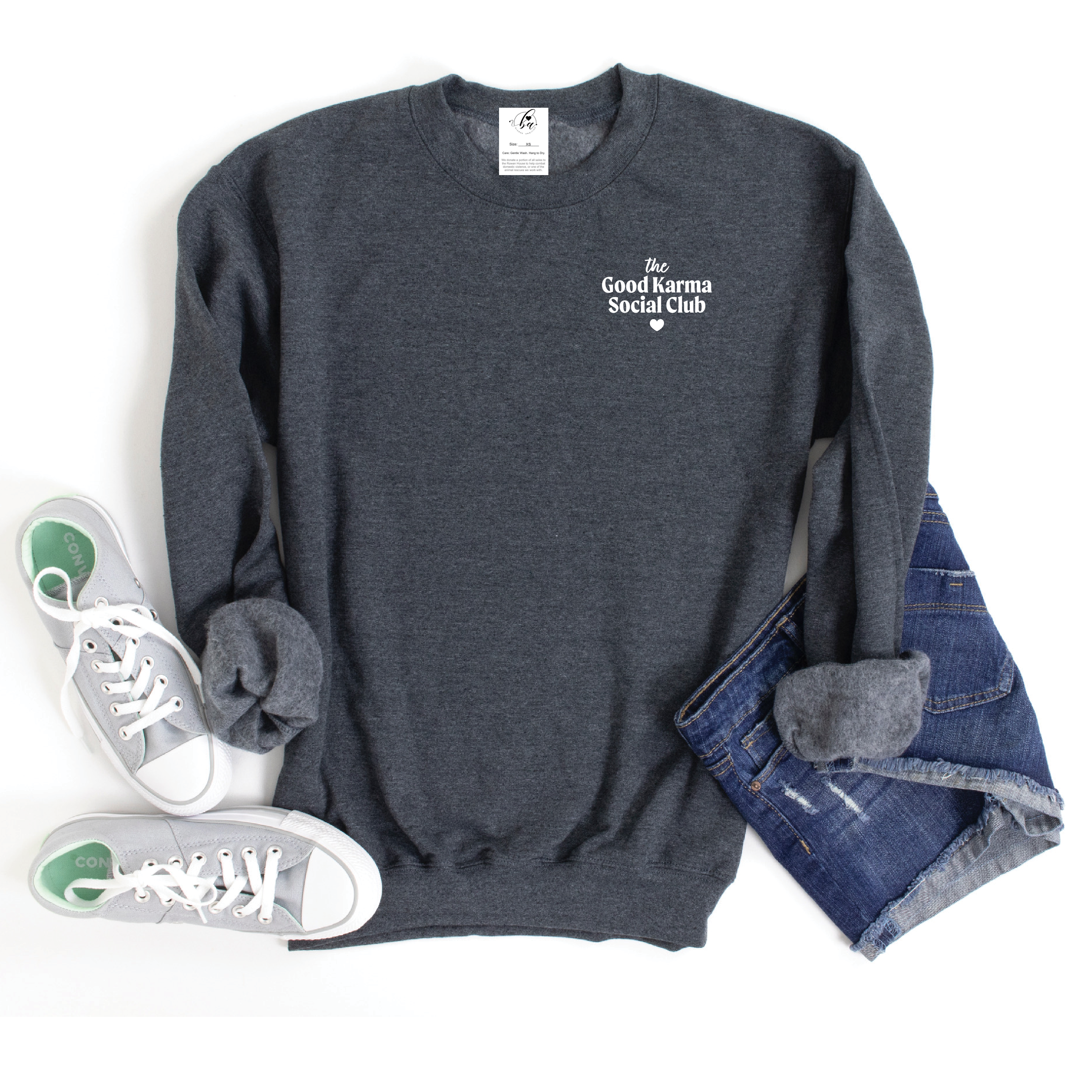 The Good Karma Social Club Embroidered Cozy Crew Neck Sweater