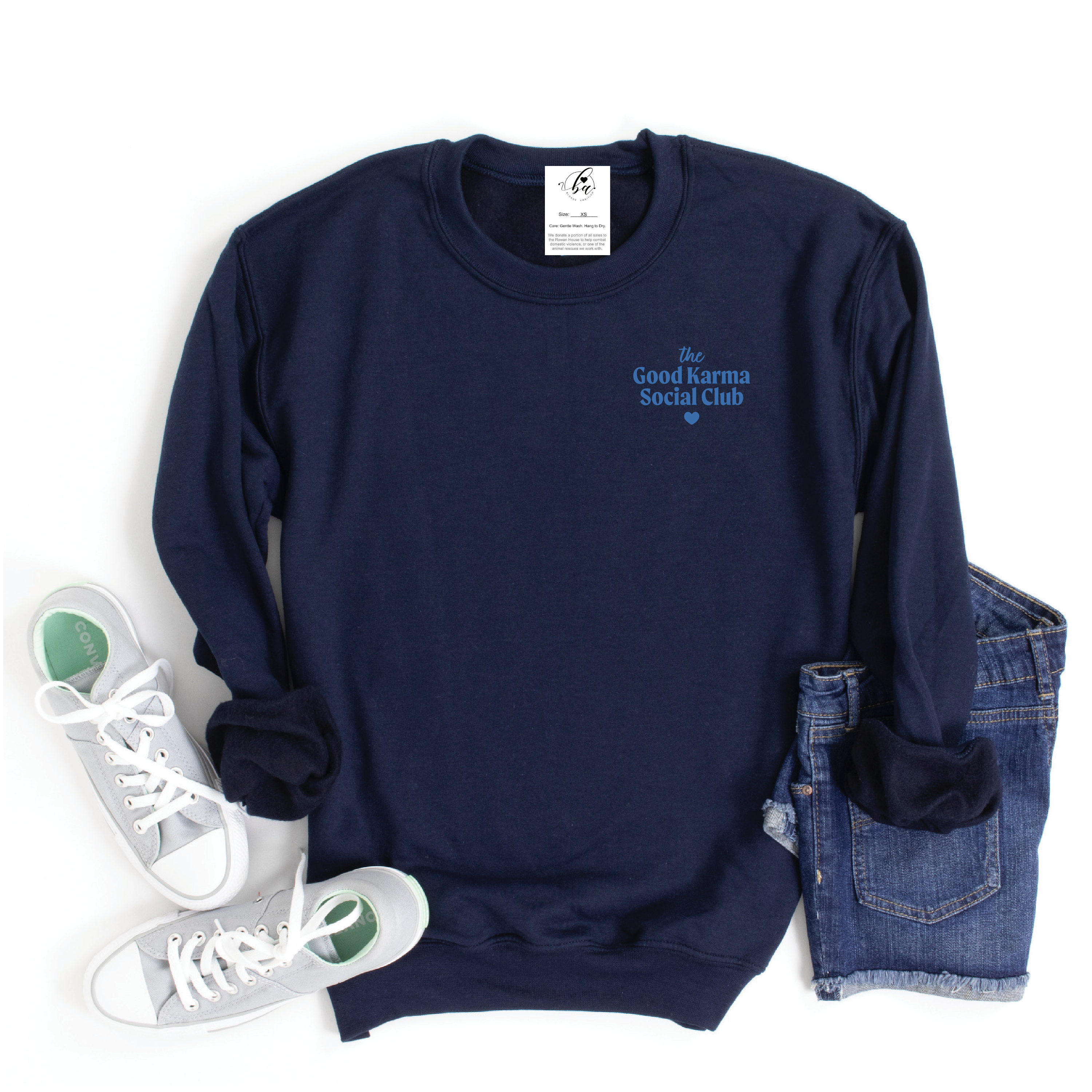 The Good Karma Social Club Embroidered Cozy Crew Neck Sweater