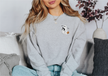 Embroidered Ghost with Pumpkin & Cat Classic Crew Neck Sweater